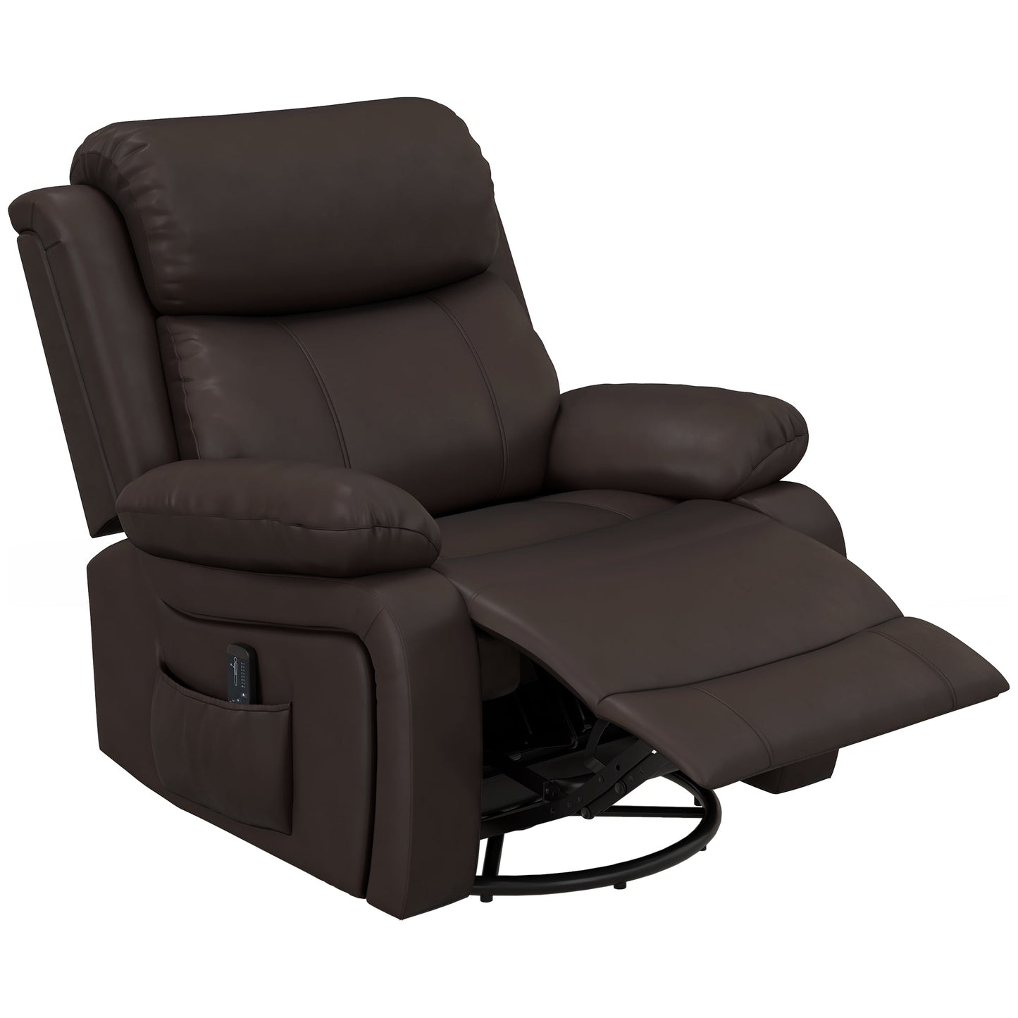 PU Leather Reclining Chair with Vibration Massage Recliner, Swivel Base, Rocking Function, Remote Control, Brown Single Sofas Brown  at Gallery Canada