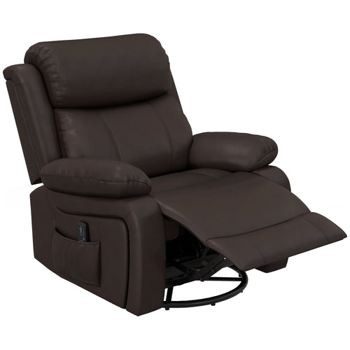 PU Leather Reclining Chair with Vibration Massage Recliner, Swivel Base, Rocking Function, Remote Control, Brown