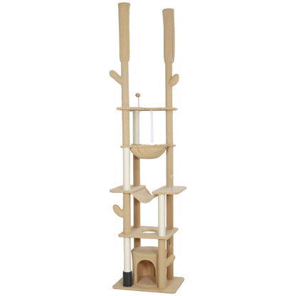 89"-100" Floor to Ceiling Cat Tree Cat Tower for Large Cats w/ Scratching Posts, Grooming Brush Post, Cat Condo, Brown Floor to Ceiling Cat Trees   at Gallery Canada