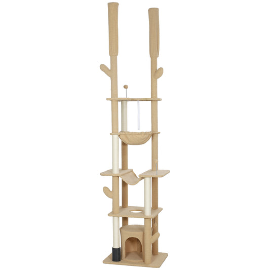 89"-100" Floor to Ceiling Cat Tree Cat Tower for Large Cats w/ Scratching Posts, Grooming Brush Post, Cat Condo, Brown Floor to Ceiling Cat Trees   at Gallery Canada