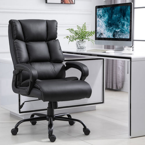 Ergonomic Heavy-Duty Office Chair with Adjustable Height, PU Leather, Rocker, 360° Swivel, 400lbs Capacity, Black
