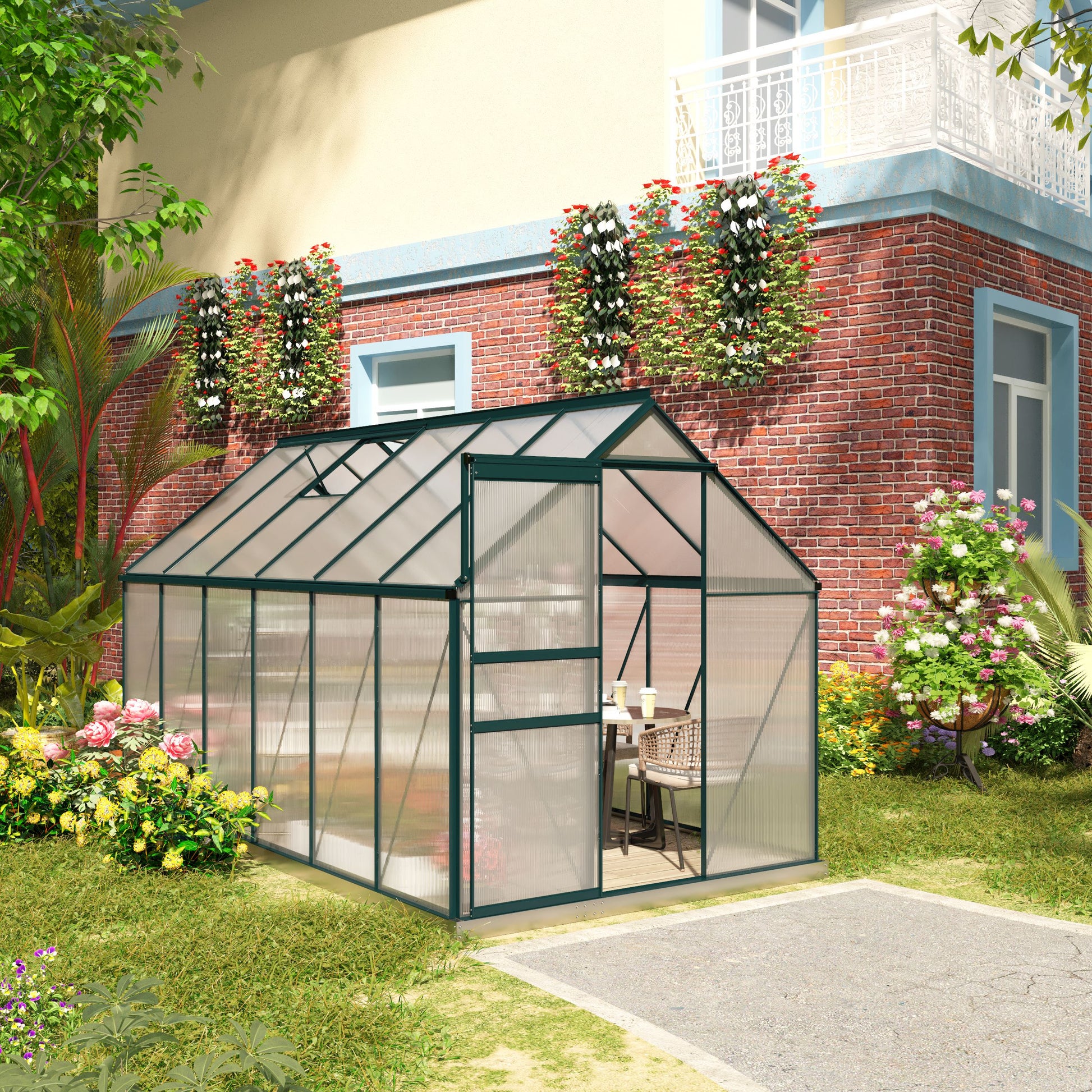 6' x 12' x 6.5' Polycarbonate Greenhouse, Walk-in Green House with Adjustable Roof Vent Galvanized Base Sliding Door Rain Gutter for Outdoor Garden Backyard, Green Walk In Greenhouses Multi Colour at Gallery Canada