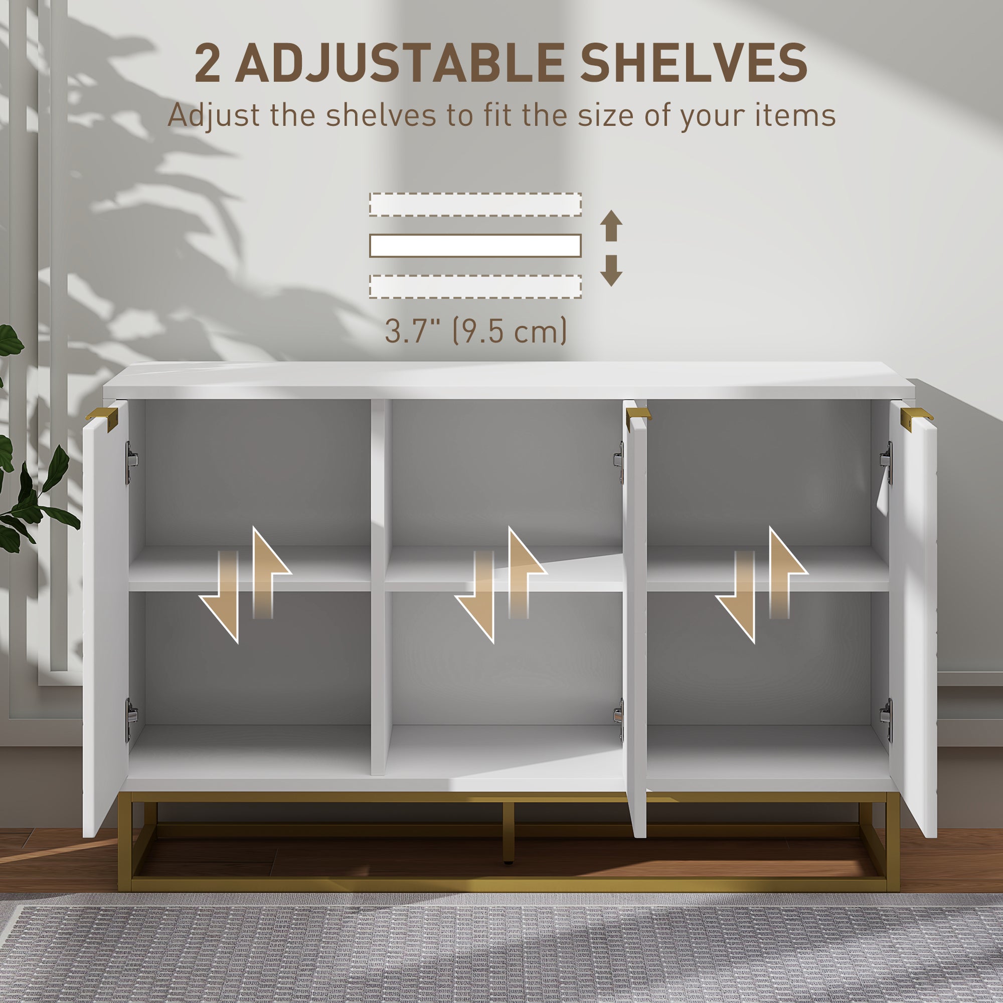 Sideboard Storage Cabinet with 3 Doors and Adjustable Shelves, Kitchen Buffet Cabinet for Dining Room, White Kitchen Pantry Cabinets at Gallery Canada