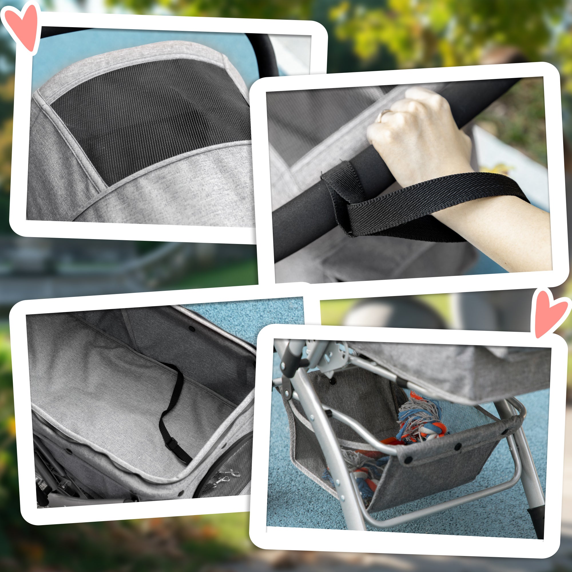 4 Wheels Pet Stroller w/ Reversible Handle, Foldable Dog Cat Travel Carriage w/ EVA Wheels Basket Storage Bag 3-stage Canopy Grey Dog Bike Trailers & Strollers at Gallery Canada