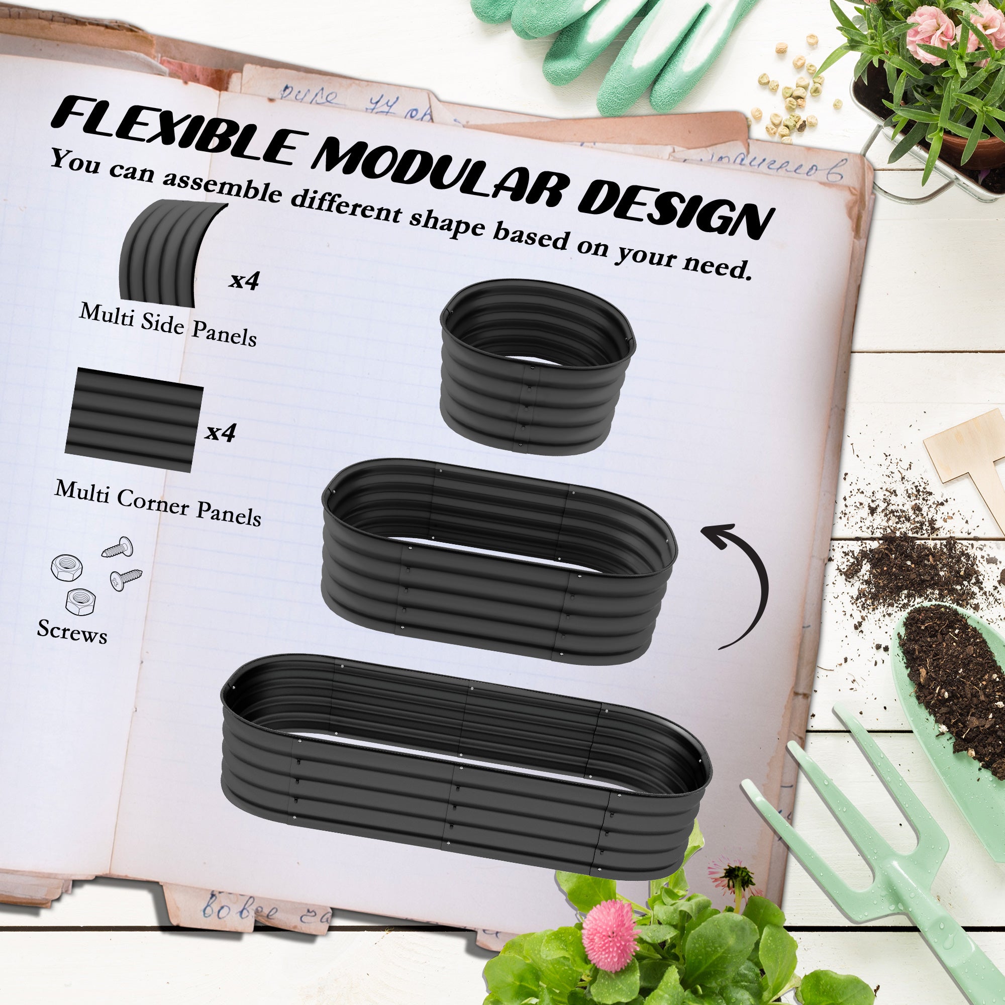 4.9 x 2 x 1ft Galvanized Raised Garden Bed Kit, Metal Planter Box with Safety Edging, Dark Grey Raised Garden Beds at Gallery Canada