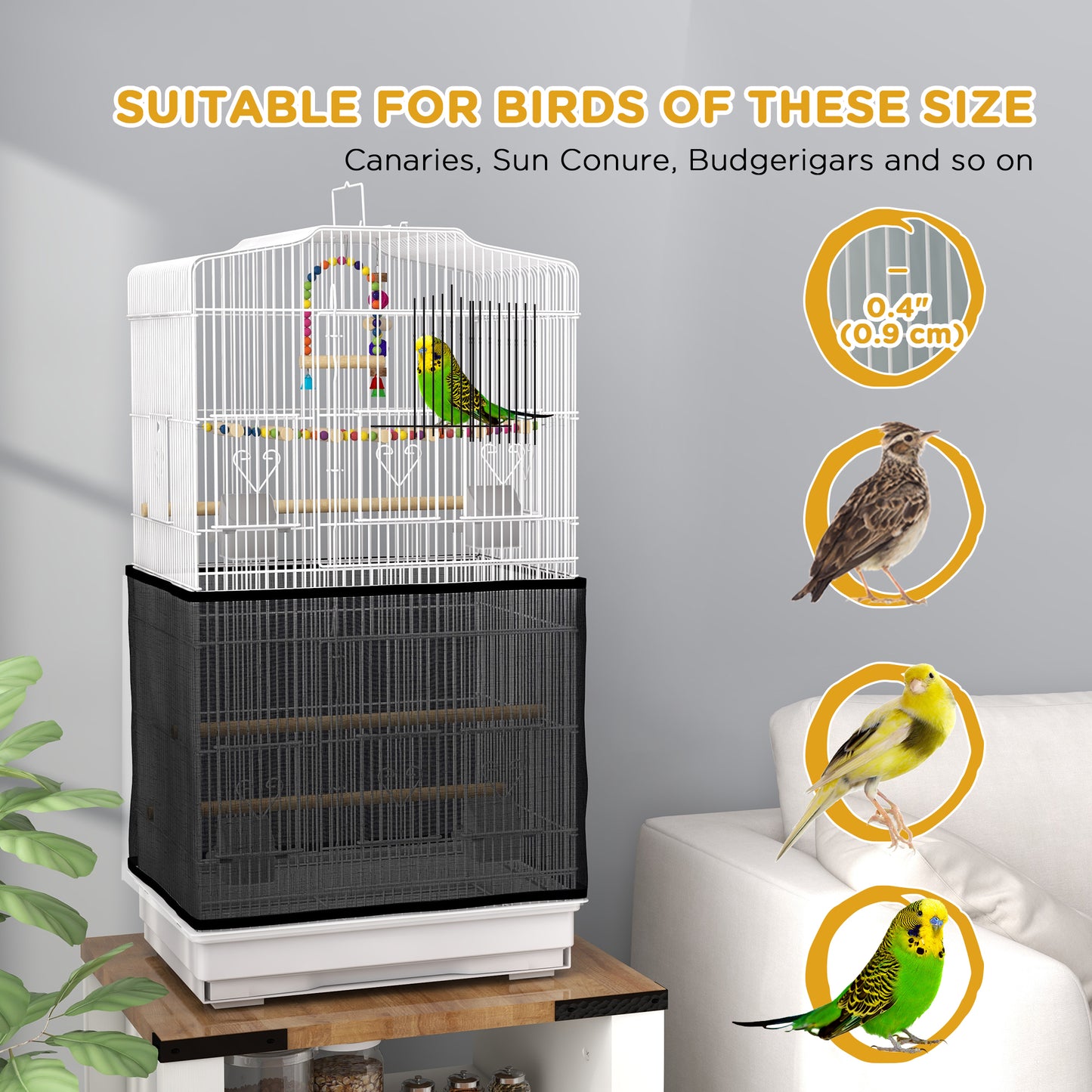 36" Bird Cage with Accessories, Handle, Mesh Cover, Tray, White Bird Cages   at Gallery Canada