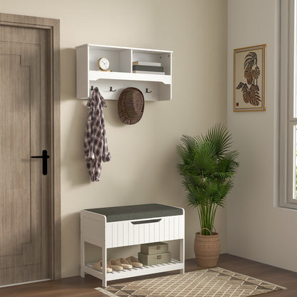 Wall Mounted Coat Rack with Shoe Storage Bench, Hall Tree and Bench, Clothes Hanger Rack with Shelves for Hallway White Clothing Storage White  at Gallery Canada