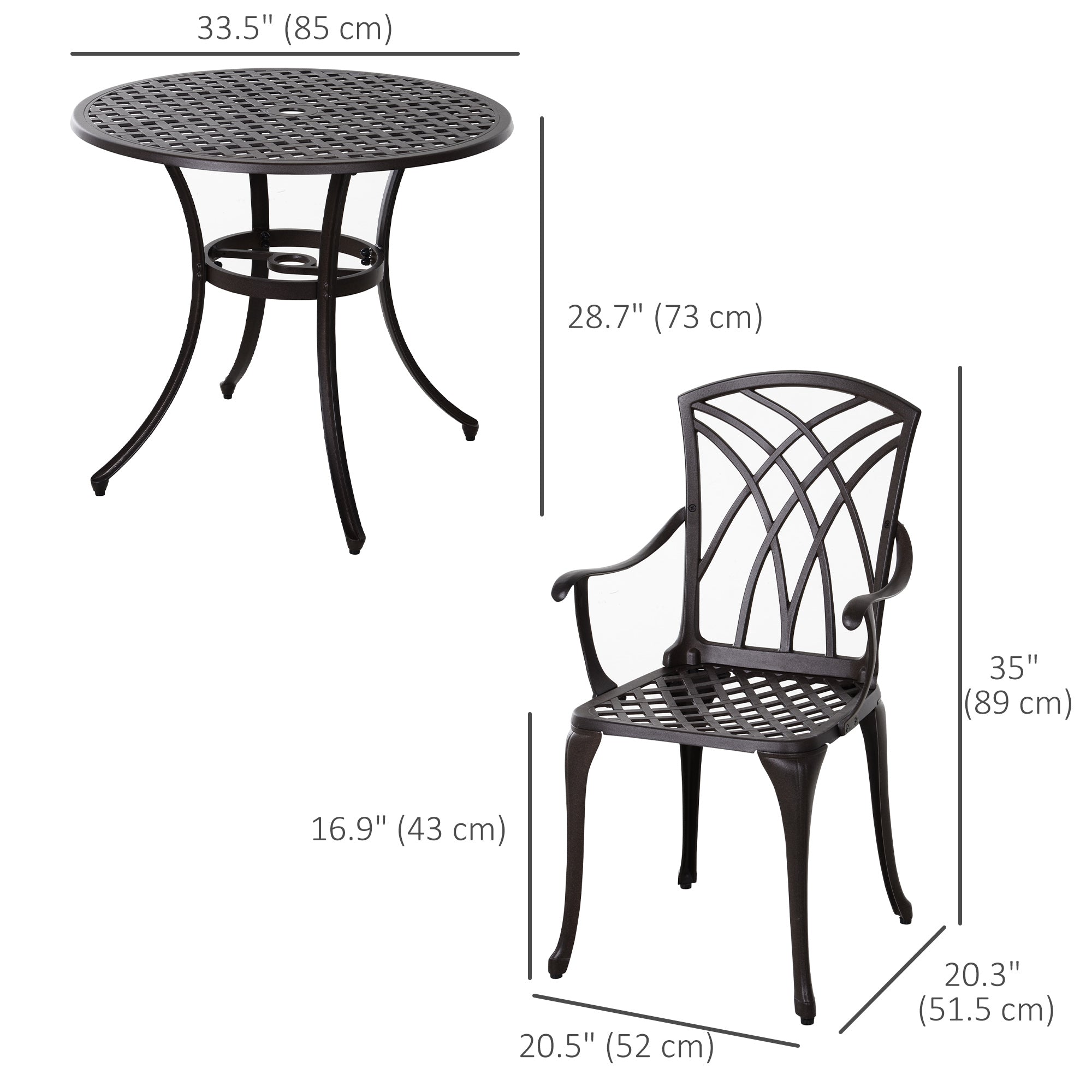 5 Pieces Outdoor Dining Set, Cast Aluminium Patio Table and Chairs with Parasol Hole, Patio Dining Set for 4, Brown Outdoor Dining Sets at Gallery Canada