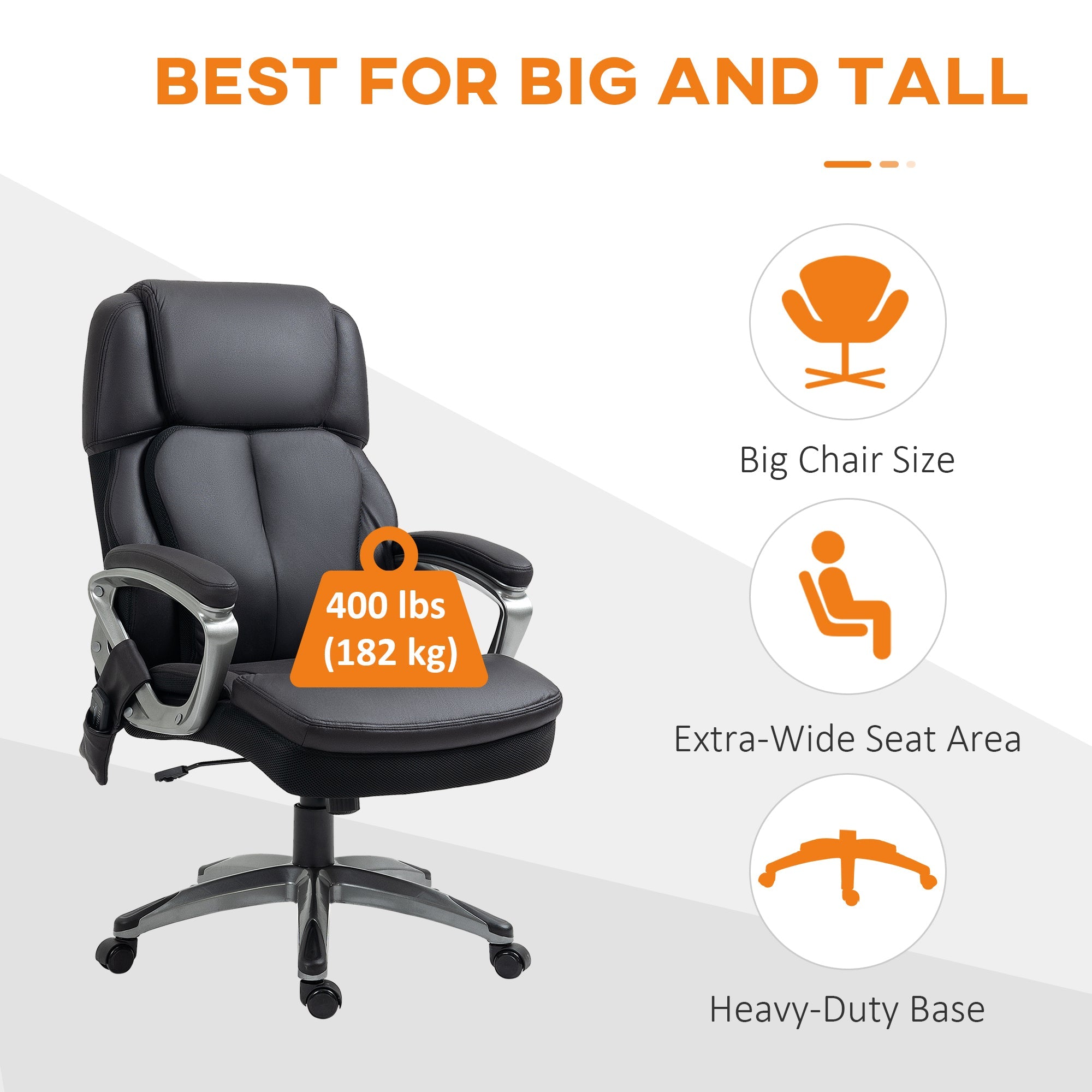 Big and Tall Massage Office Chair with Strong Vibration, Microfiber Office Chair, 27.25