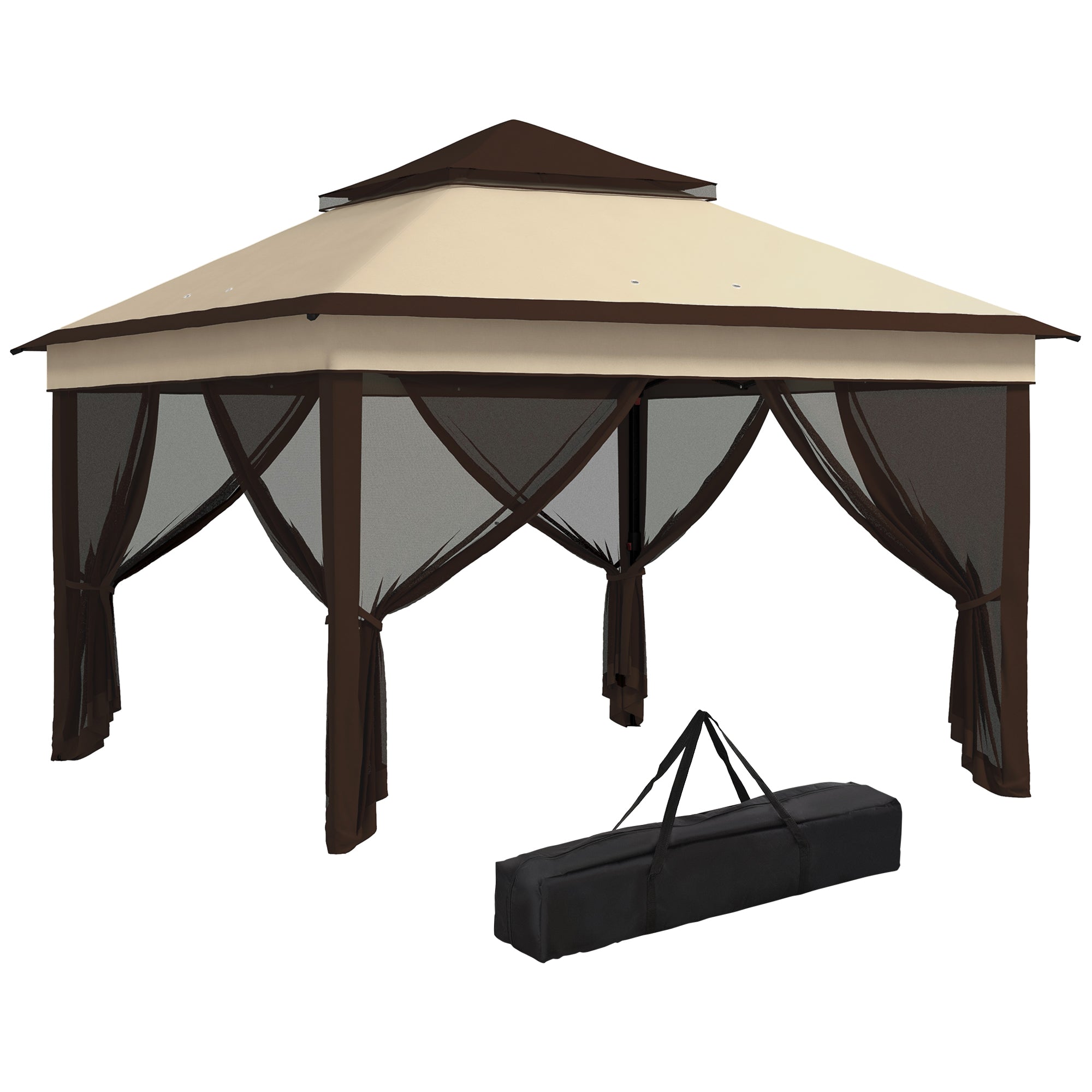 10.7 x 10.7ft Pop Up Gazebo, Adjustable Instant Sun Shelter with UV30+ Roof Cover, Removable Mesh Curtains, Beige Pop Up Canopies at Gallery Canada