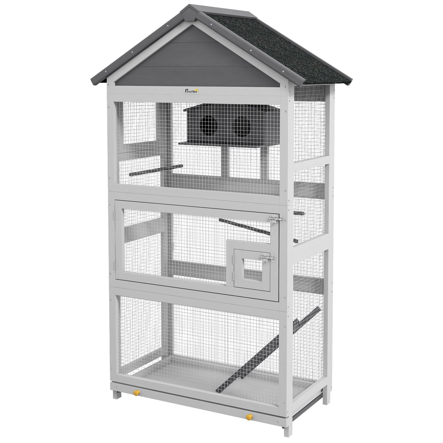 Wooden Bird Cage with Perches, Bird House, Ladder, Slide-Out Tray for Finches, Parakeets, Small Birds, Grey Bird Cages Black and Grey  at Gallery Canada