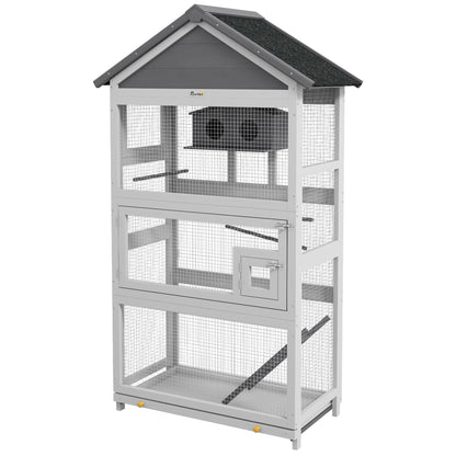 Wooden Bird Cage with Perches, Bird House, Ladder, Slide-Out Tray for Finches, Parakeets, Small Birds, Grey - Gallery Canada