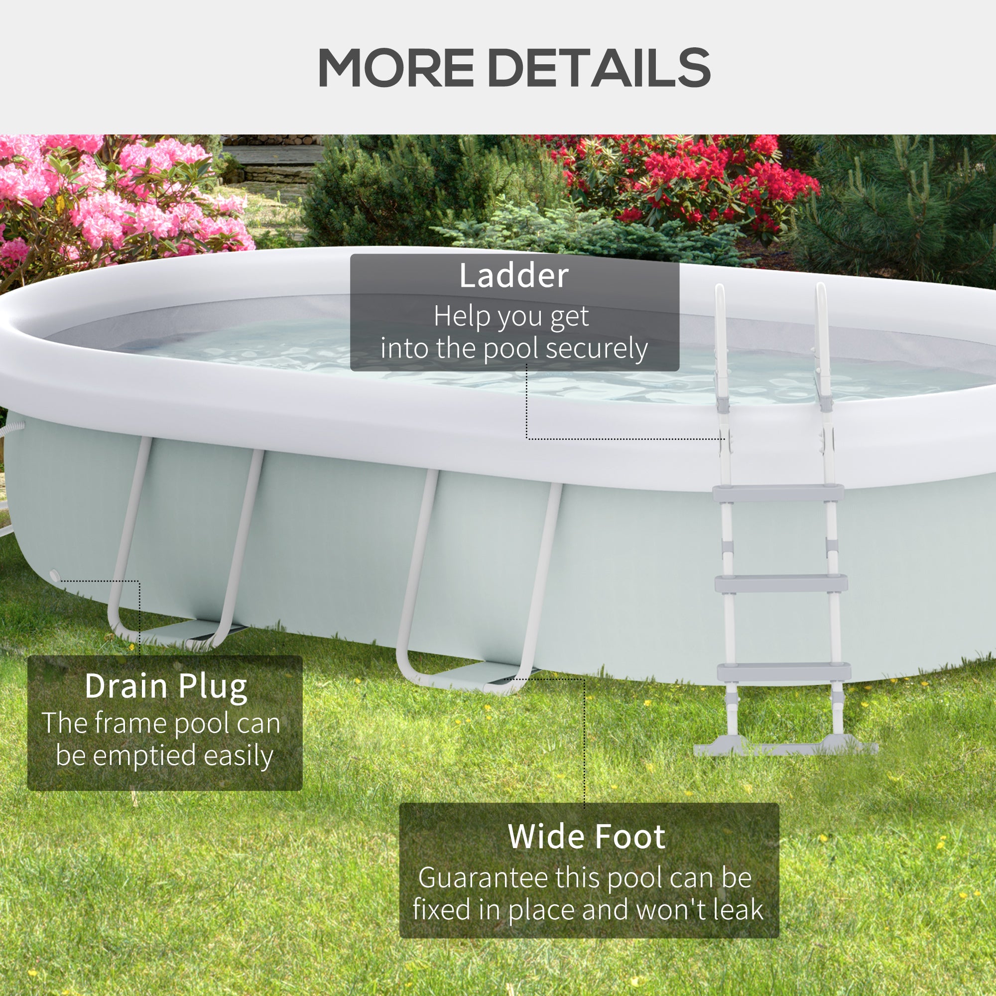 18' x 10' x 3.5' Above Ground Swimming Pool, Non-Inflatable Rectangular Steel Frame Pool with Filter Pump, Safety Ladder for 1-8 People, Grey Outdoor Swimming Pools & Hot Tubs at Gallery Canada