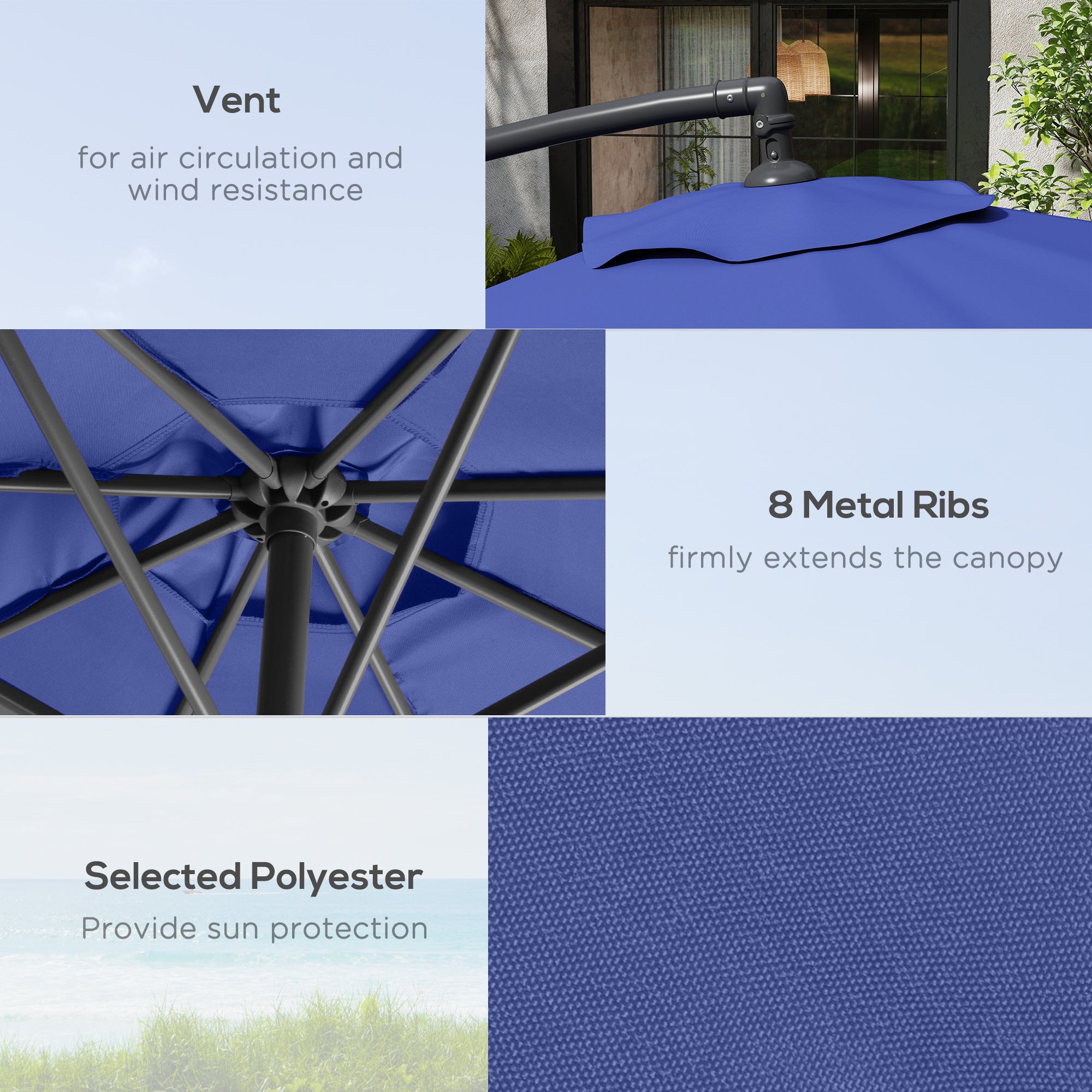 9.6ft Offset Patio Umbrella Garden Hanging Parasol Banana Cantilever Umbrella with Base, Crank, Navy Blue Offset Cantilever Umbrellas at Gallery Canada