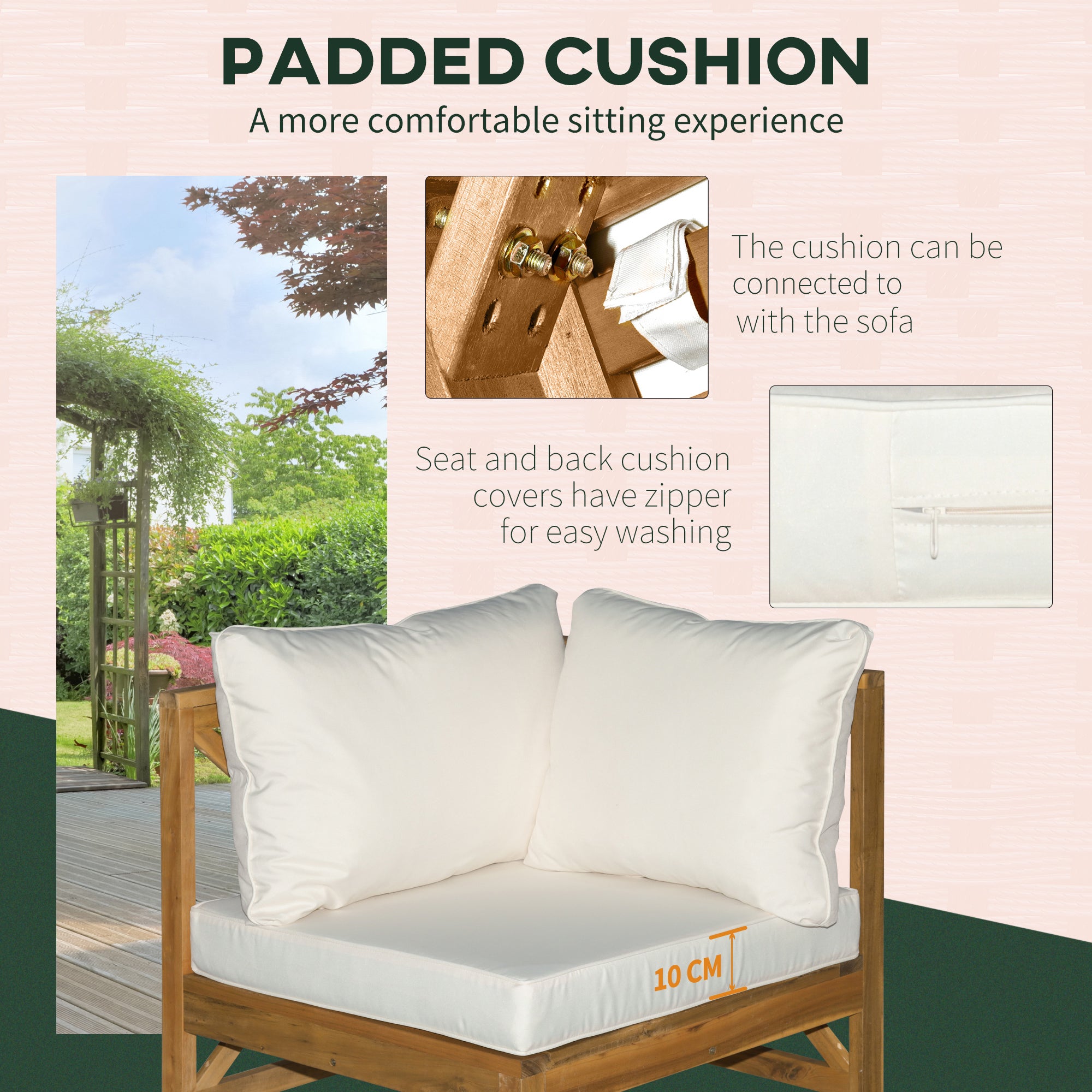 6-Piece Wooden Patio Sofa Sectional Set with 5 Sofas, 1 Coffee Table, 5 Cushions &; 8 Pillows, Cream White Patio Furniture Sets at Gallery Canada