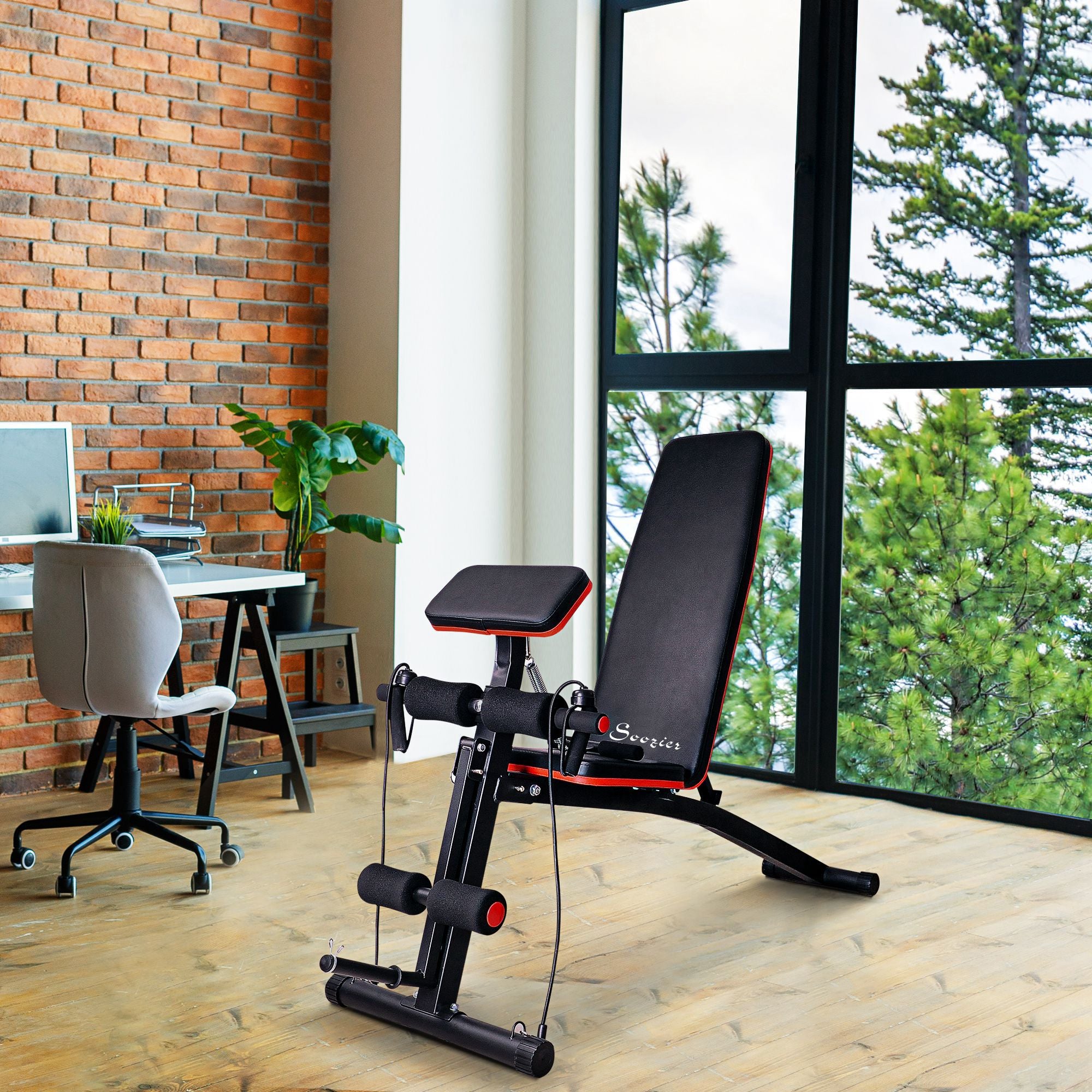 Foldable Press Bench Adjustable Dumbbell, Weight Training Bench Exercises Gym Chair, Black &; Red Weight Benches at Gallery Canada