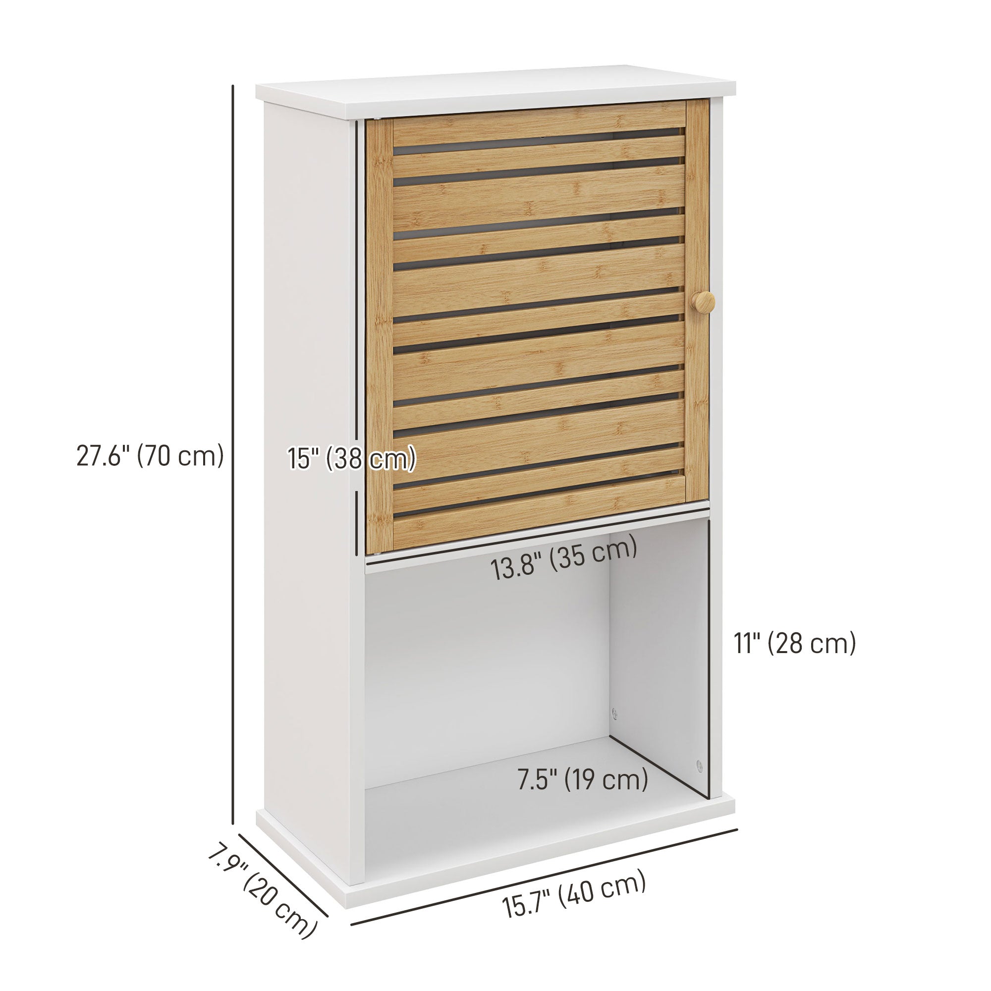 Wall Mounted Bathroom Cabinet with Storage, Bathroom Wall Cabinet with Bamboo Slat Door and Adjustable Shelf, White Wall Mounted Cabinets   at Gallery Canada