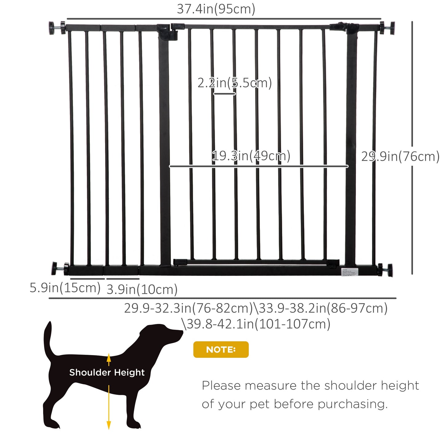 Pressure Fit Dog Gate Pet Barrier for stairs doorway, 29.9''- 42.1'' Width Black Houses, Kennels & Pens   at Gallery Canada