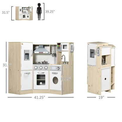 Wooden Corner Play Kitchen with Lights, Sounds, Phone, Utensils, White Play Kitchen   at Gallery Canada