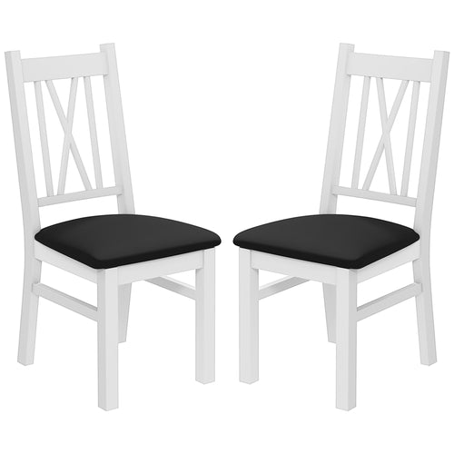 Farmhouse Dining Table Chairs Set of 2, Pine Wood Kitchen Table Chairs with PU Leather Cushion for Living Room, Bedroom