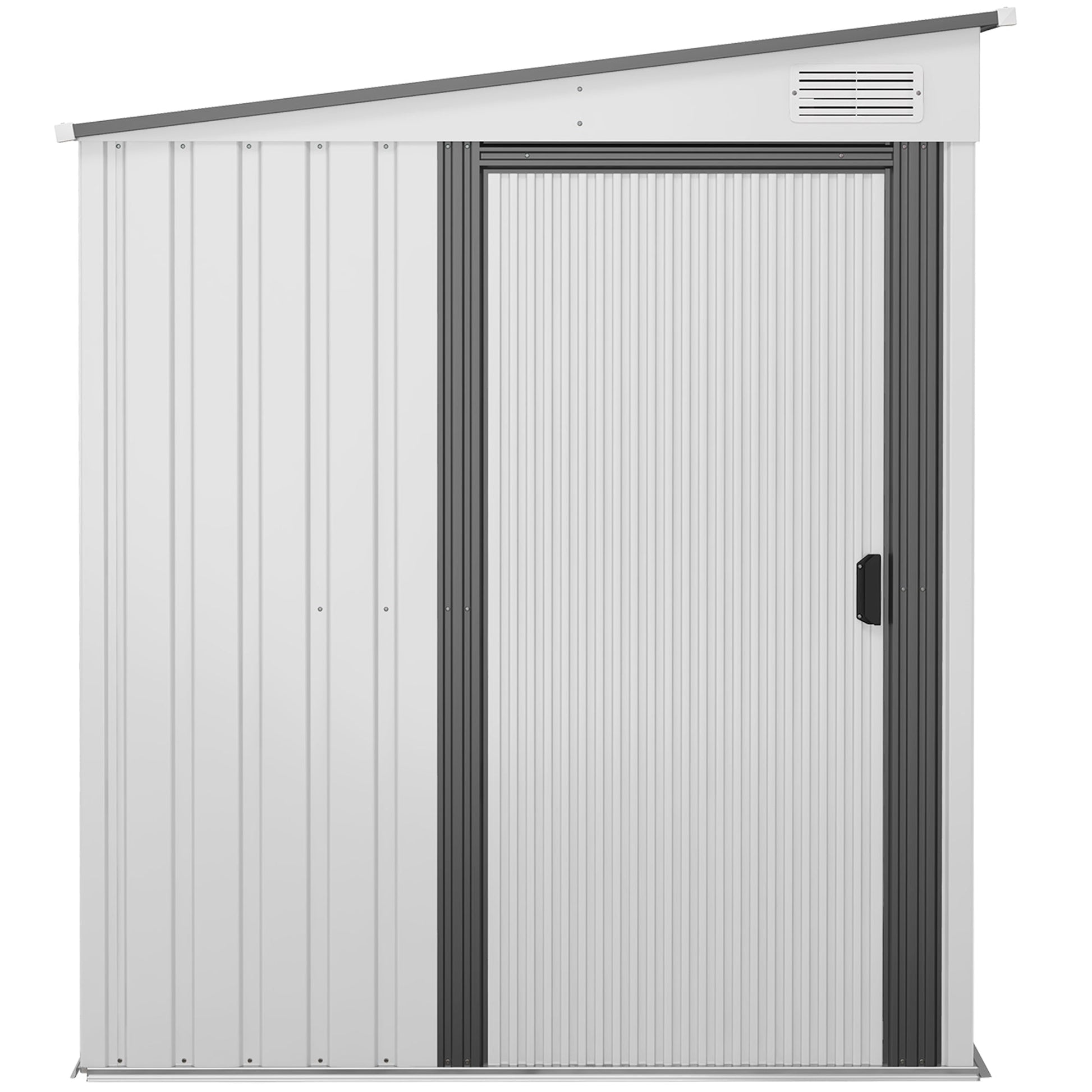 5'x7' Lean to Galvanised Metal Shed with Foundation, Garden Tool Storage House with Sliding Door and 2 Vents, Grey Sheds White  at Gallery Canada