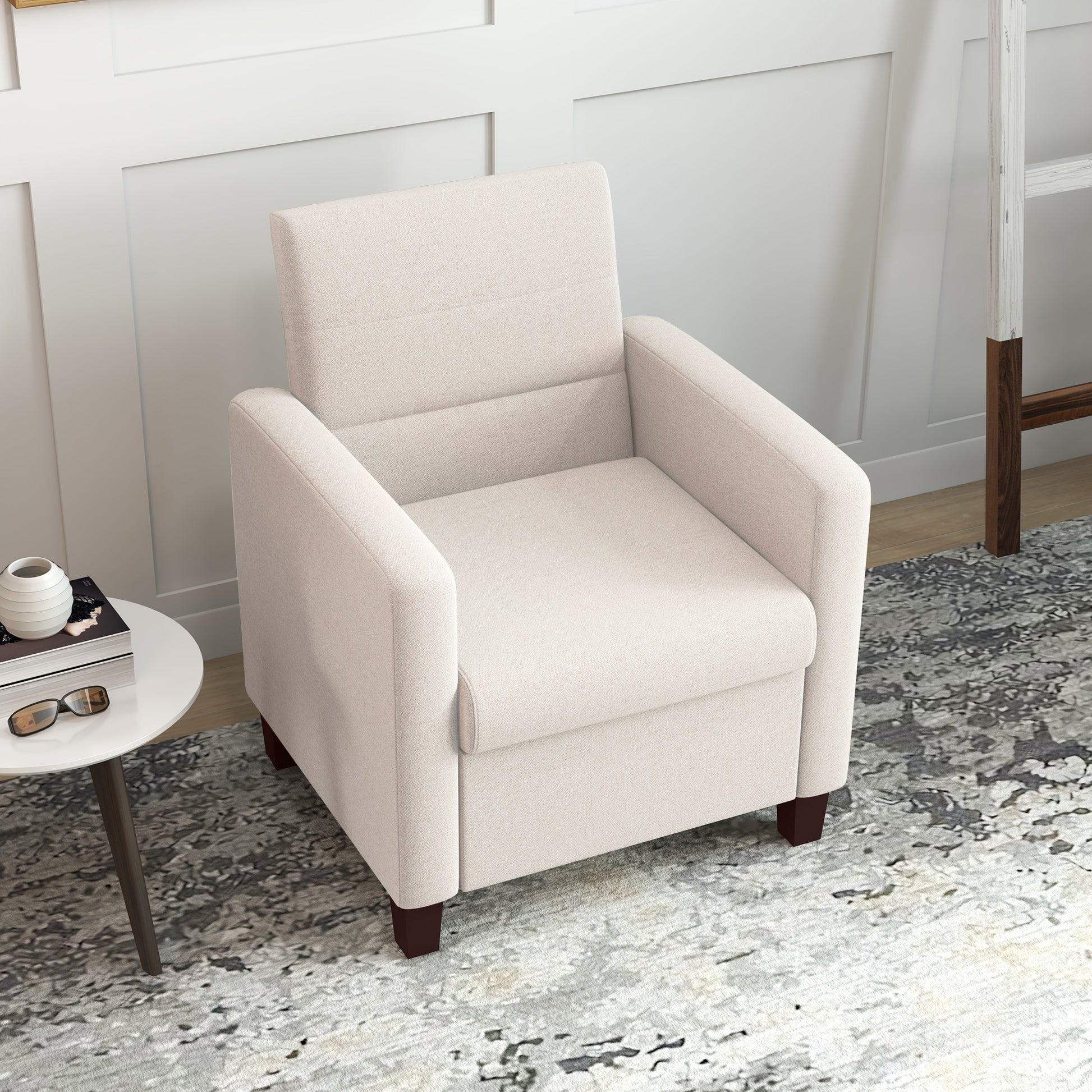 Fabric Accent Chair, Modern Armchair with Seat Cushion and Non-Slip Pads for Living Room, Bedroom, Cream White Accent Chairs at Gallery Canada