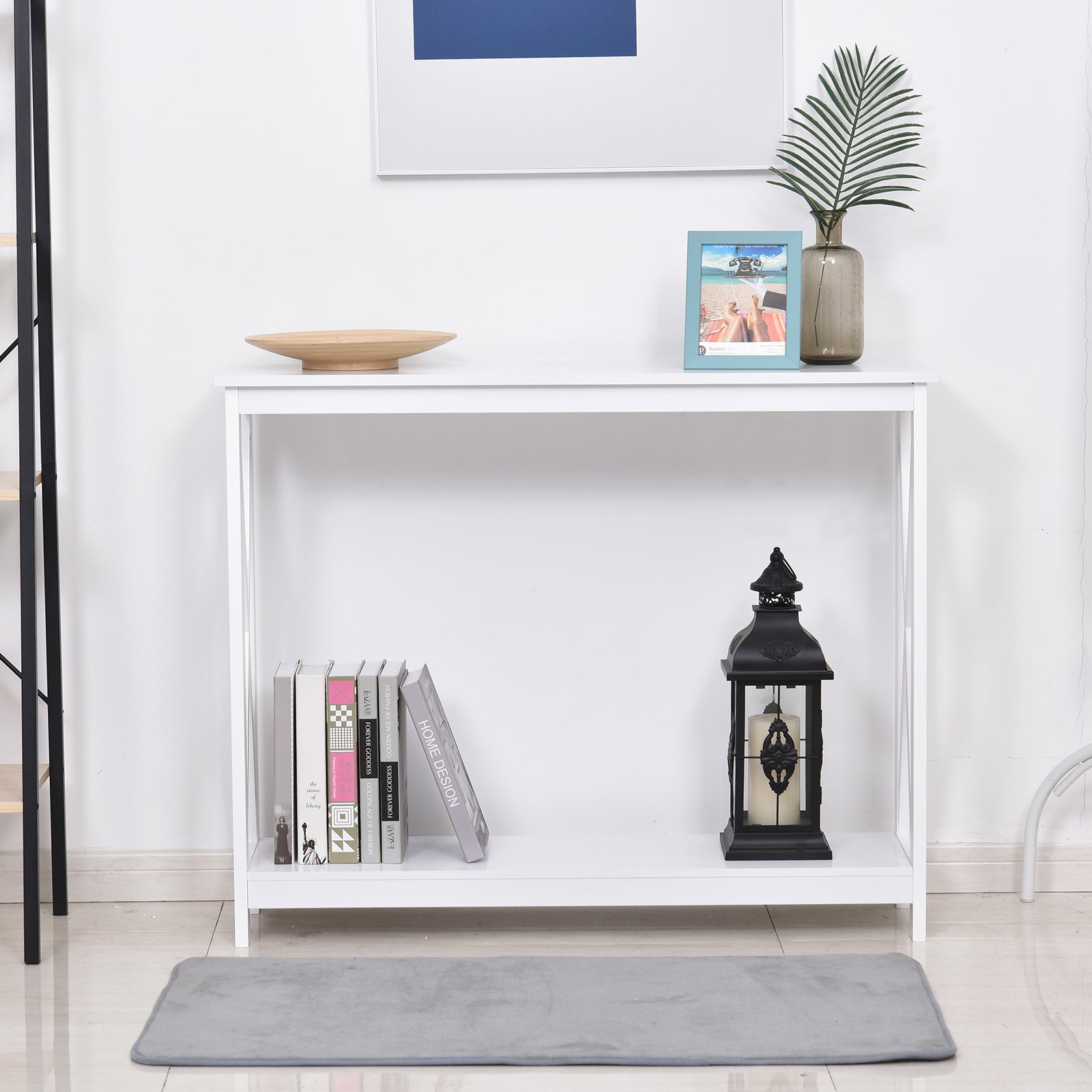 2 Tier X-Design Console Table Sofa Side Table w/Storage Shelf for Living Room Entryway, White Console Tables at Gallery Canada