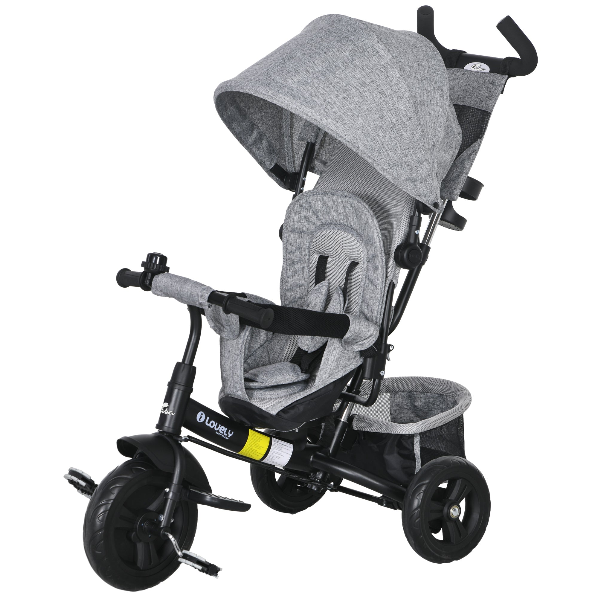6 in 1 Tricycle for Toddler 1-5 Years with Parent-Push Handle, Grey Tricycles for Kids Black and Grey at Gallery Canada
