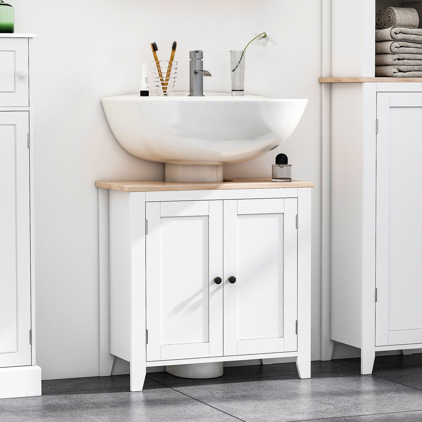 Bathroom Sink Vanity Unit, Under Sink Bathroom Cabinet with U-Shape Design and Adjustable Shelf, White Bathroom Cabinets   at Gallery Canada