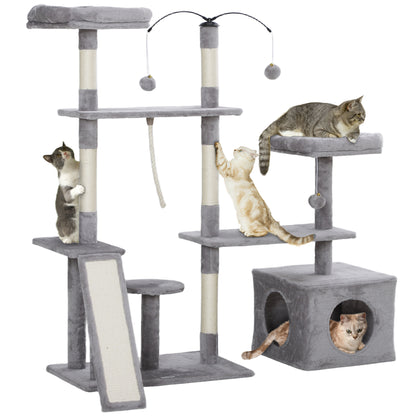 53" Cat Tree, Cat Tower with Scratching Posts, Cat Condo, Beds, Platforms, Toy Balls for Indoor Cats, Light Grey Cat Towers   at Gallery Canada