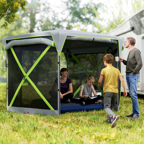 11 x 11ft Pop Up Camping Gazebo, Screen Tent House with Removable Roof Cover, Roll-up Wind Panels for Camping, Backyard