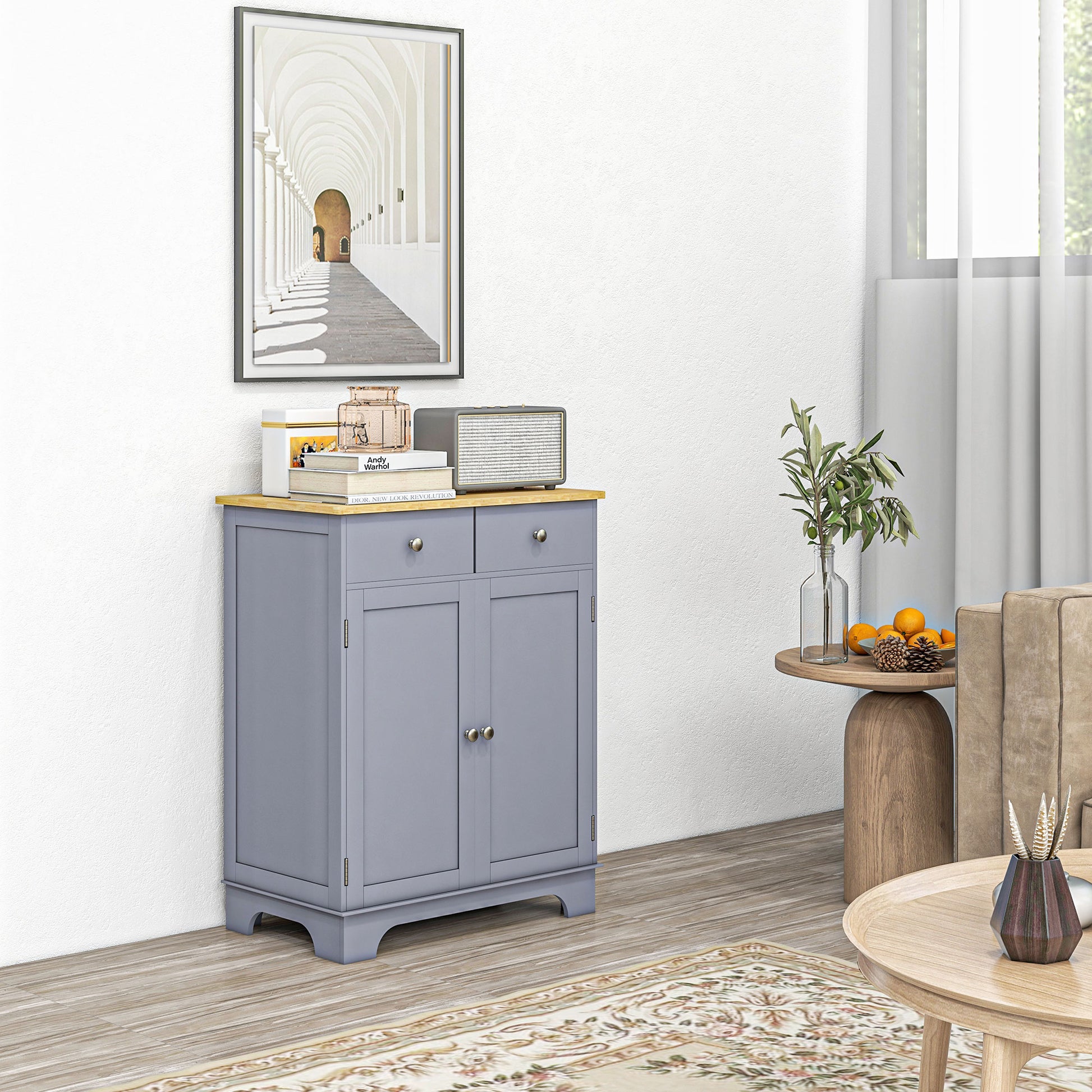 Kitchen Storage Cabinet with Adjustable Shelf, 2 Drawers and 2 Doors, Sideboard Buffet Cabinet, Grey Storage Cabinets Multi Color  at Gallery Canada