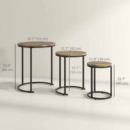 Nesting Coffee Tables Set of 3, Stacking Round Side Tables with Steel Frame for Living Room, Rustic Brown Side Tables   at Gallery Canada