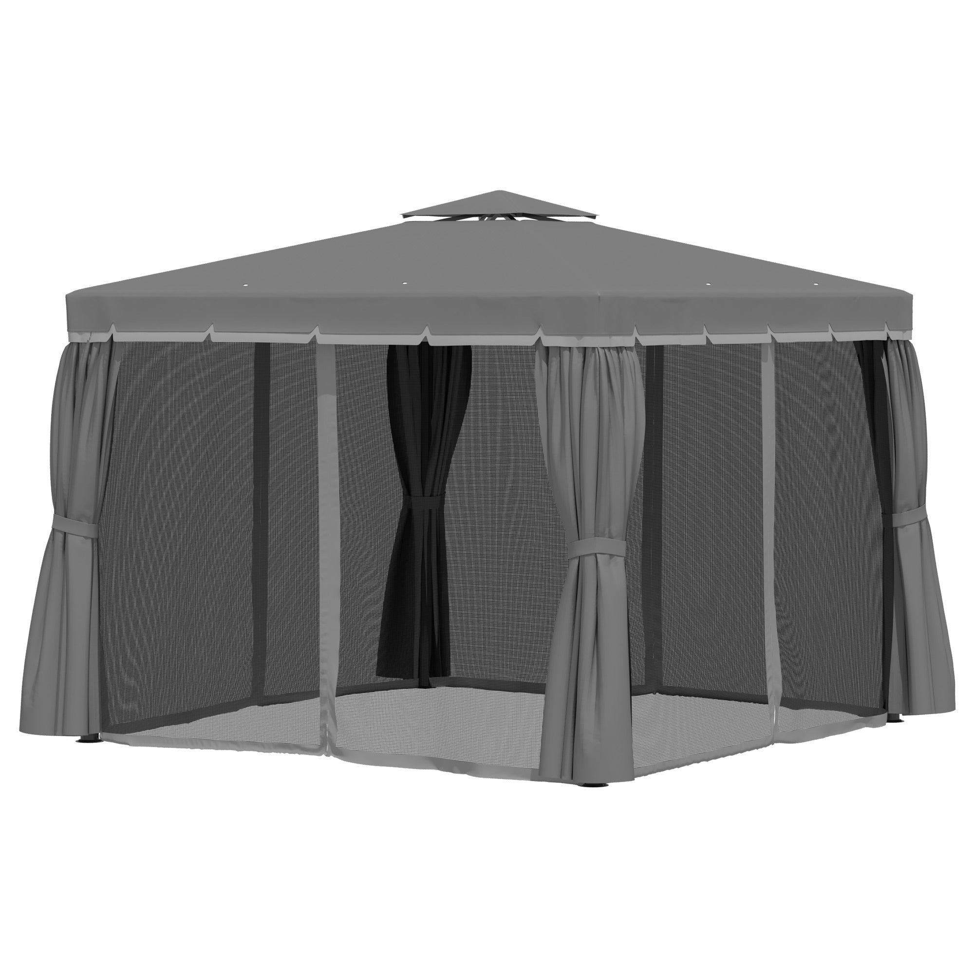 10' x 10' 2-Tier Outdoor Gazebo Canopy Tent with Zippered Mesh Sidewalls, Aluminum Frame for Patio, Backyard, Dark Grey Gazebos Dark Grey at Gallery Canada