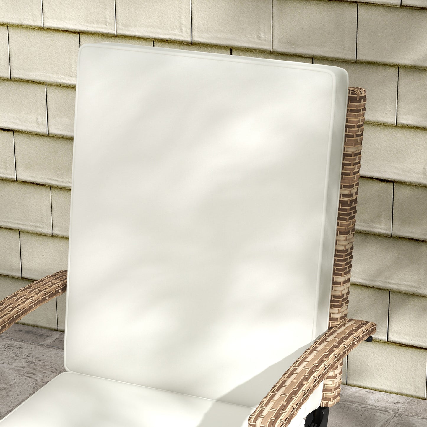 Outdoor Wicker Foldable Recliner Chair with Retractable Footrest, Cushion, White Chaise Loungers   at Gallery Canada