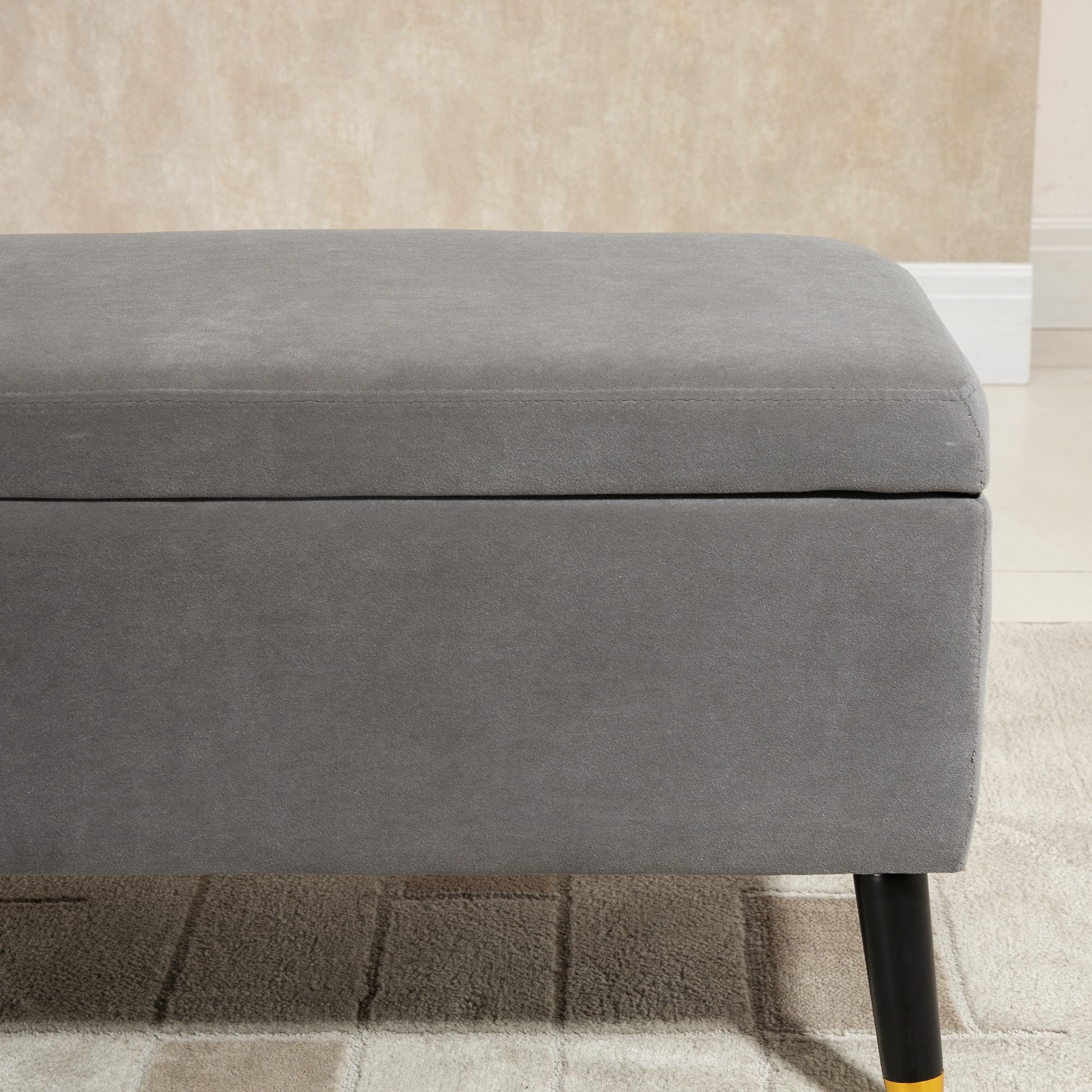 Ottoman Bench with Storage, Velvet Footrest Shoe Bench with Hinged Lid, Lift Top Bed Bench for Entryway Living Room, Charcoal Grey Storage Ottomans & Benches at Gallery Canada