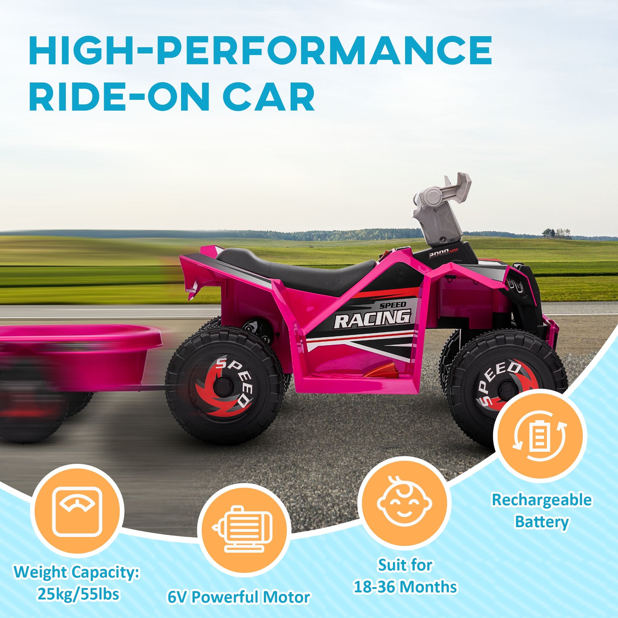 6V Electric Toy Car with Back Trailer, Forward Backward, Wear-Resistant Wheels for Ages 18-36 Months, Pink Electric Ride On Toys   at Gallery Canada