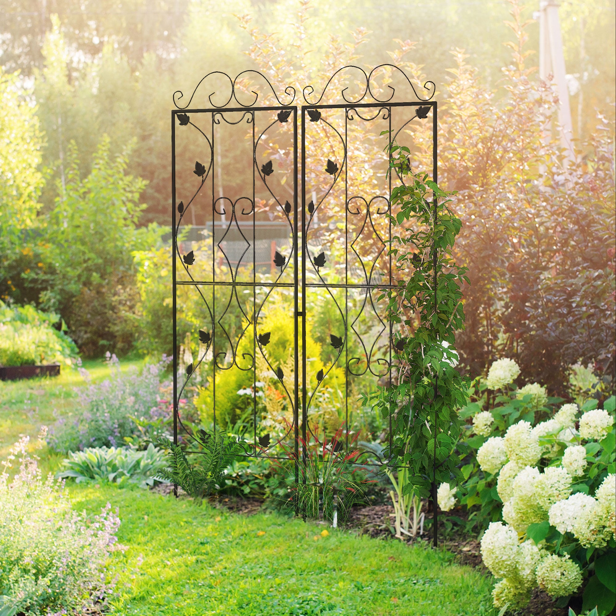 Metal Trellis Set of 2, Garden Trellis for Climbing Plant Support Frames, Leaf Design Plant Stands at Gallery Canada