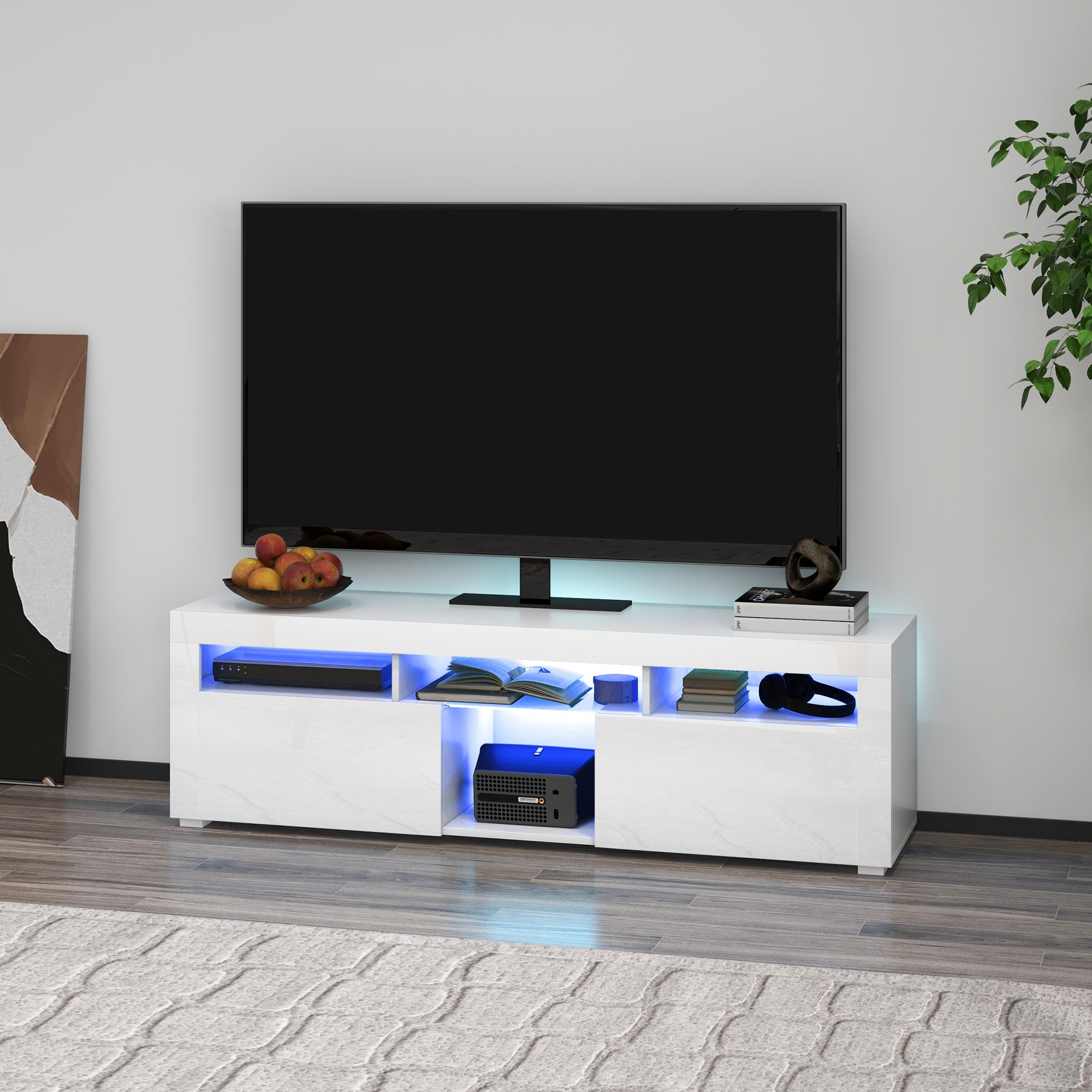 Modern TV Stand with Storage and LED Lights for TVs up to 55