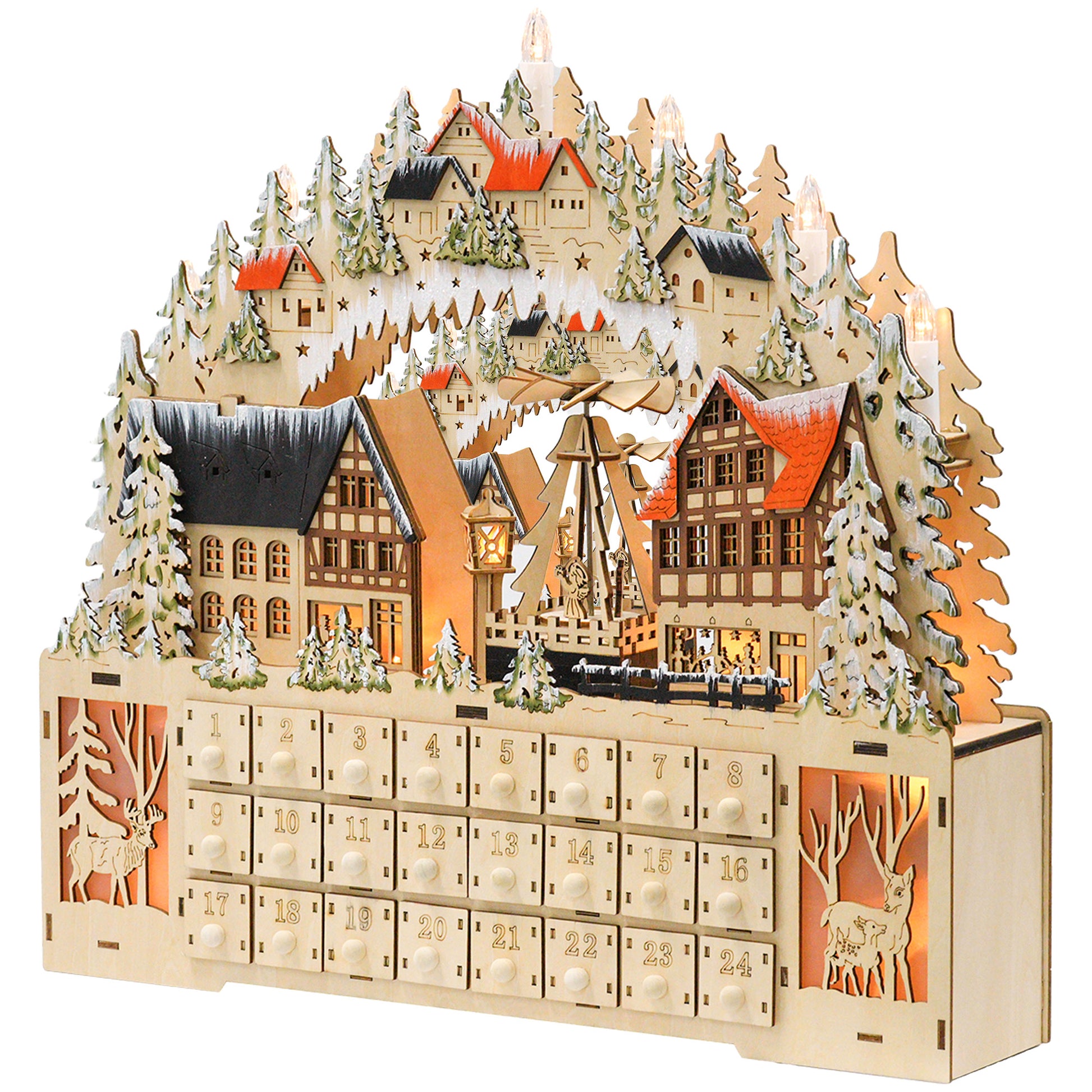 Wooden Christmas Advent Calendar with 24 Fillable Countdown Drawers and LED Lights, Battery Operated, Reusable Christmas Advent Calendars   at Gallery Canada