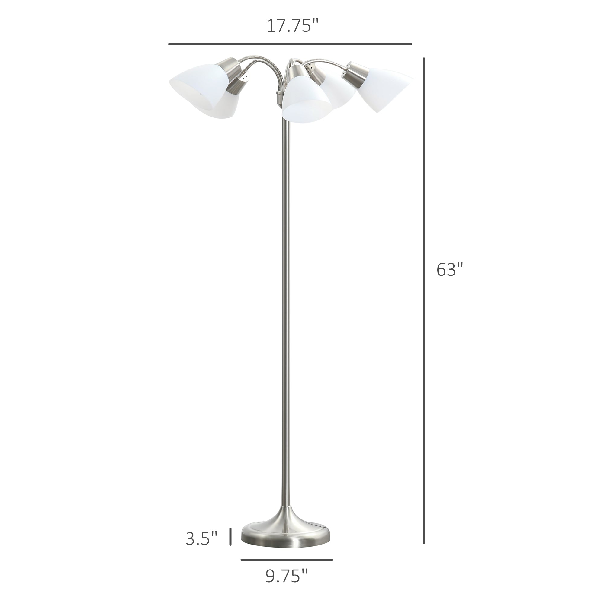 Arc Tree Floor Lamp with 5 Adjustable Rotating Lights, Modern Standing Gooseneck Reading Light for Living Room Bedroom Office, Satin Nickel Floor Lamps & Ceiling Fan Lights at Gallery Canada