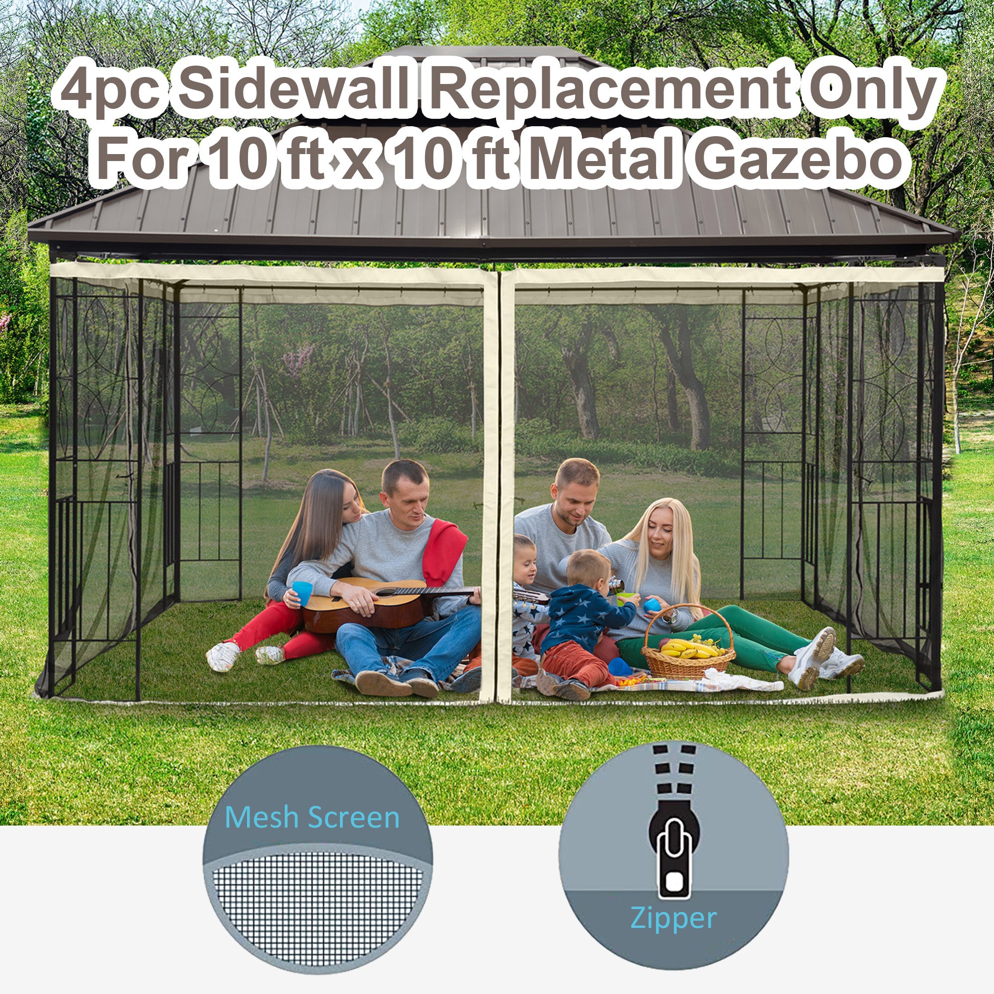 Replacement Mosquito Netting for Gazebo 10' x 12' Black Screen Walls for Canopy with Zippers, Cream White Gazebo Sidewalls at Gallery Canada