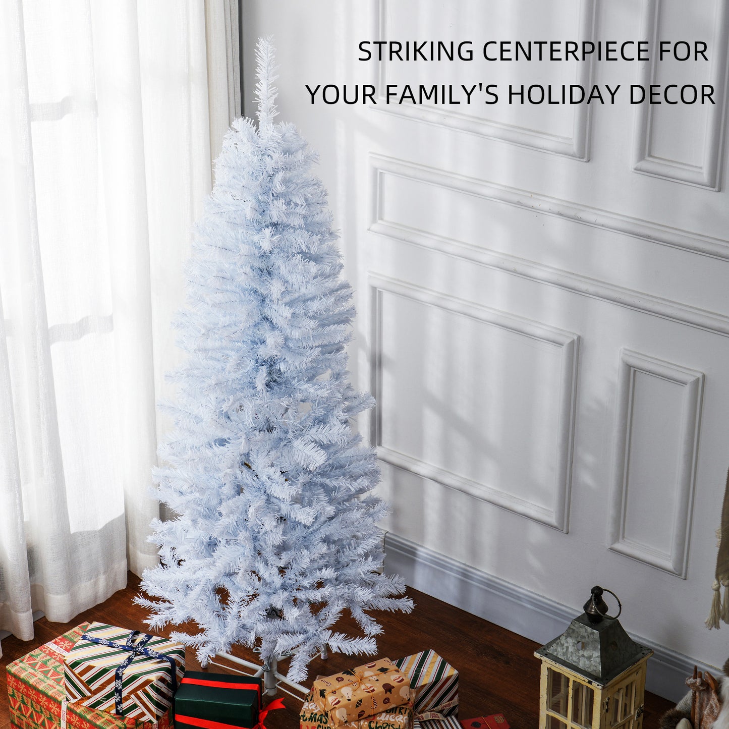 5FT Pencil Christmas Tree, Artificial Christmas Tree with Automatic Open for Home Party, White Pencil Christmas Trees   at Gallery Canada