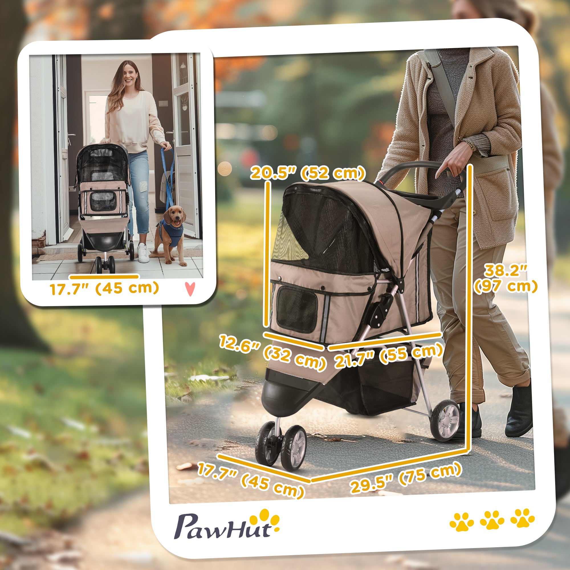 Cat Stroller, 3 Wheels Foldable Dog Stroller with Storage Basket, Brake, Adjustable Canopy, Cupholders, Pet Stroller for Miniature and Small Dogs Travel, Coffee Dog Bike Trailers & Strollers at Gallery Canada
