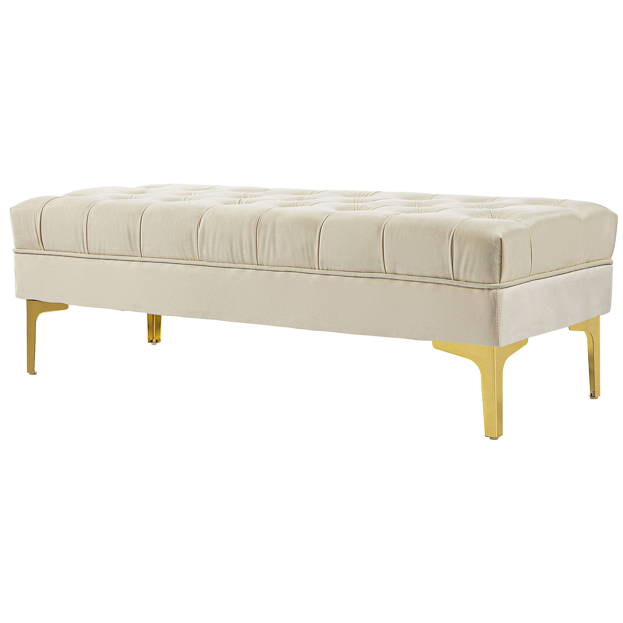 End of Bed Bench, Upholstered Bench, Entryway Shoe Bench with Button Tufted for Living Room, Bedroom, Cream White Storage Ottomans & Benches   at Gallery Canada