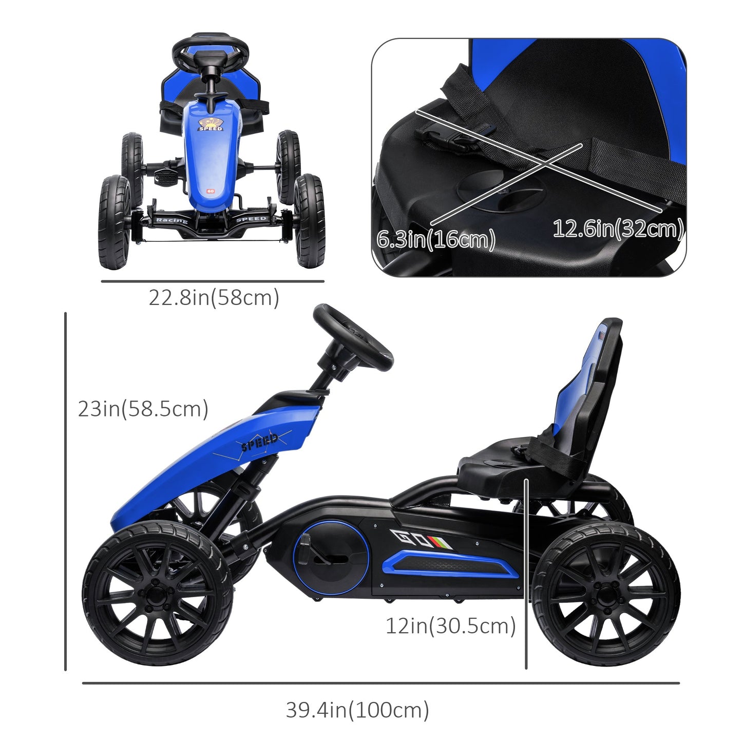 Pedal Go Kart for Kids, Pedal Car with Swing Axle, Adjustable Bucket, Handbrake, 4 EVA Wheels Powered Ride, Indoor Foot Racer, for 3-8 Years Old, Blue Pedal Go Karts for Kids   at Gallery Canada