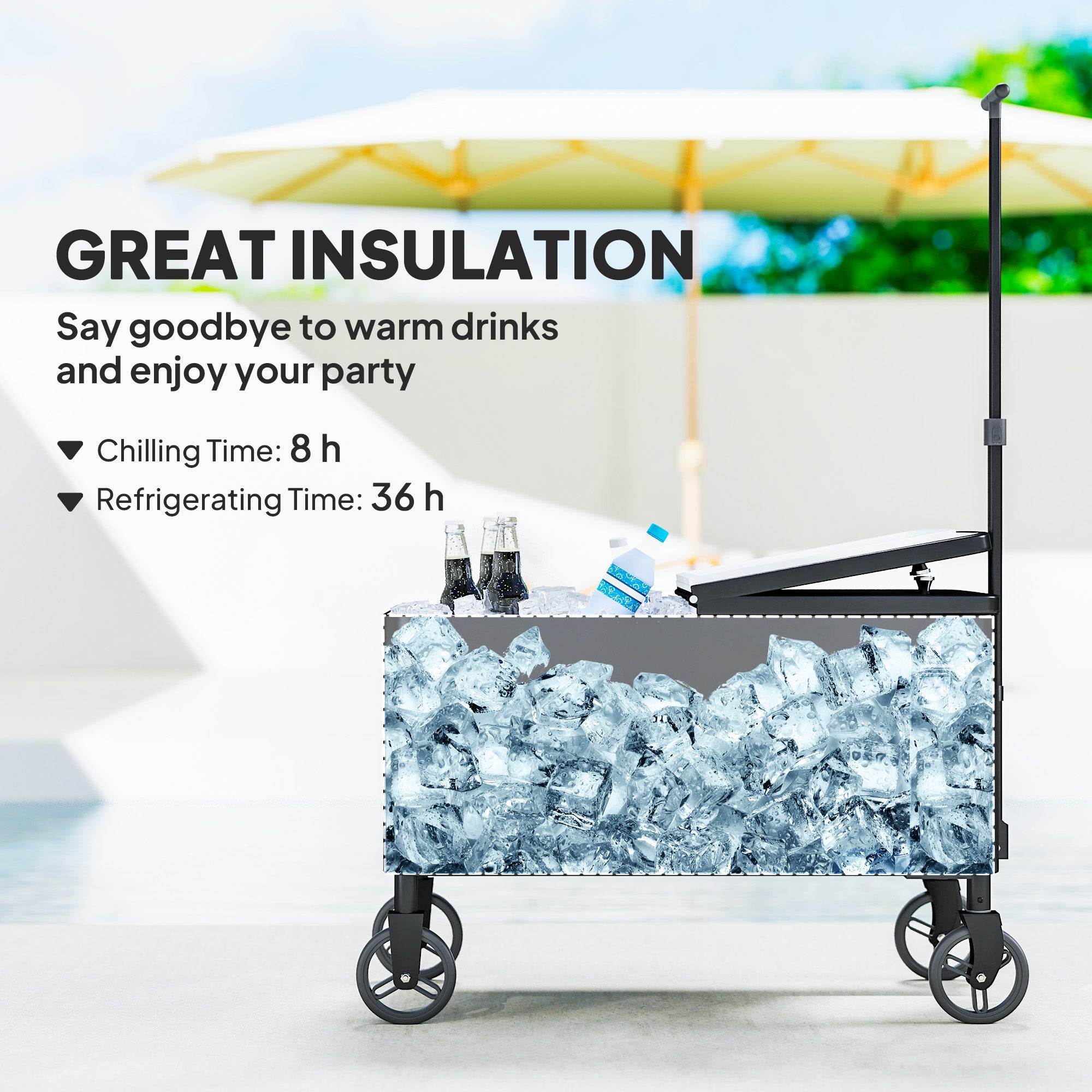 80-Qt Outdoor Patio Cooler Cart, Rolling Ice Chest with Adjustable Handle, Wheels, Bottle Opener, Drainage, Outdoor Beverage Cooler Bar Cart for Party BBQ Camping, Black Cooler Boxes at Gallery Canada