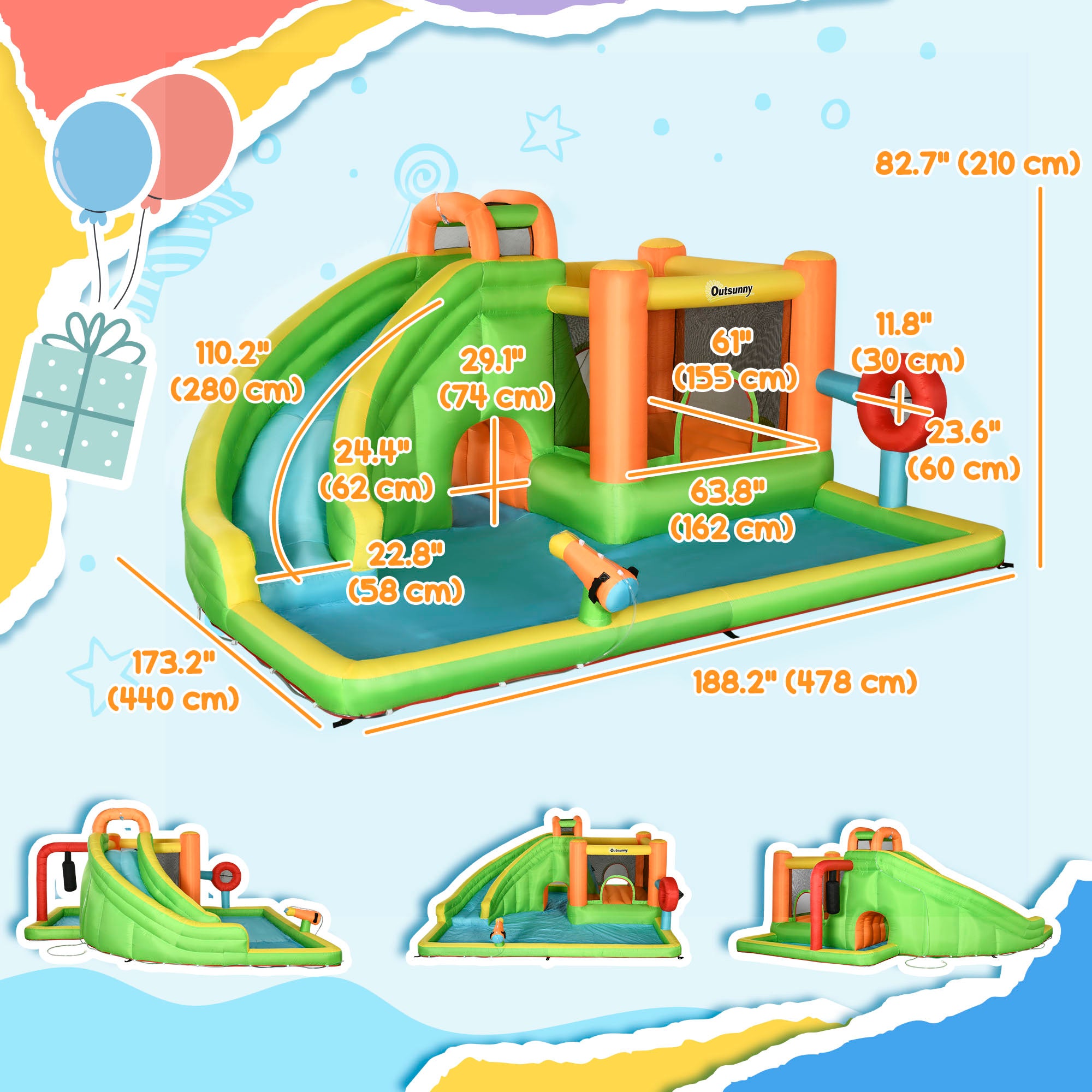 Extra Large 8-in-1 Bouncy Castle for Kids, Inflatable Water Slide Bounce House, Includes Slide, Trampoline, Pool, Water Gun, Ball-target, Boxing Post, Tunnel with Carry Bag, 750W Air Blower Inflatables at Gallery Canada