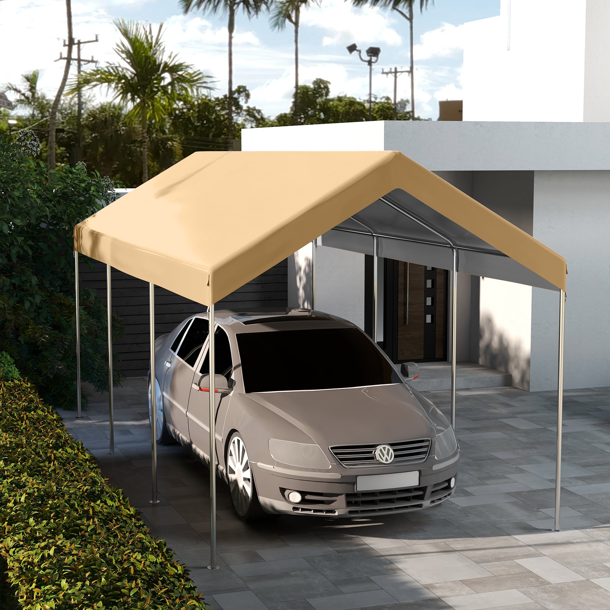 10 x 20ft Carport Replacement Canopy, UV Resistant Garage Car Cover with Ball Bungee Cords, Beige Gazebo Canopy Replacement at Gallery Canada