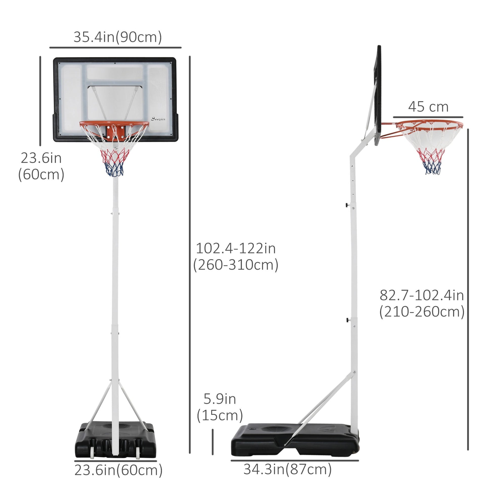 Portable Basketball Hoop, 7ft-8.5ft Height Adjustable Basketball System with Wheels &; 35.5" Backboard for Youth Junior Basketball   at Gallery Canada